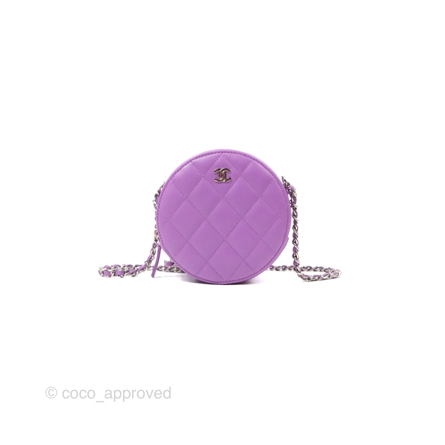Chanel Round Circle Bag Purple Lambskin Silver Hardware