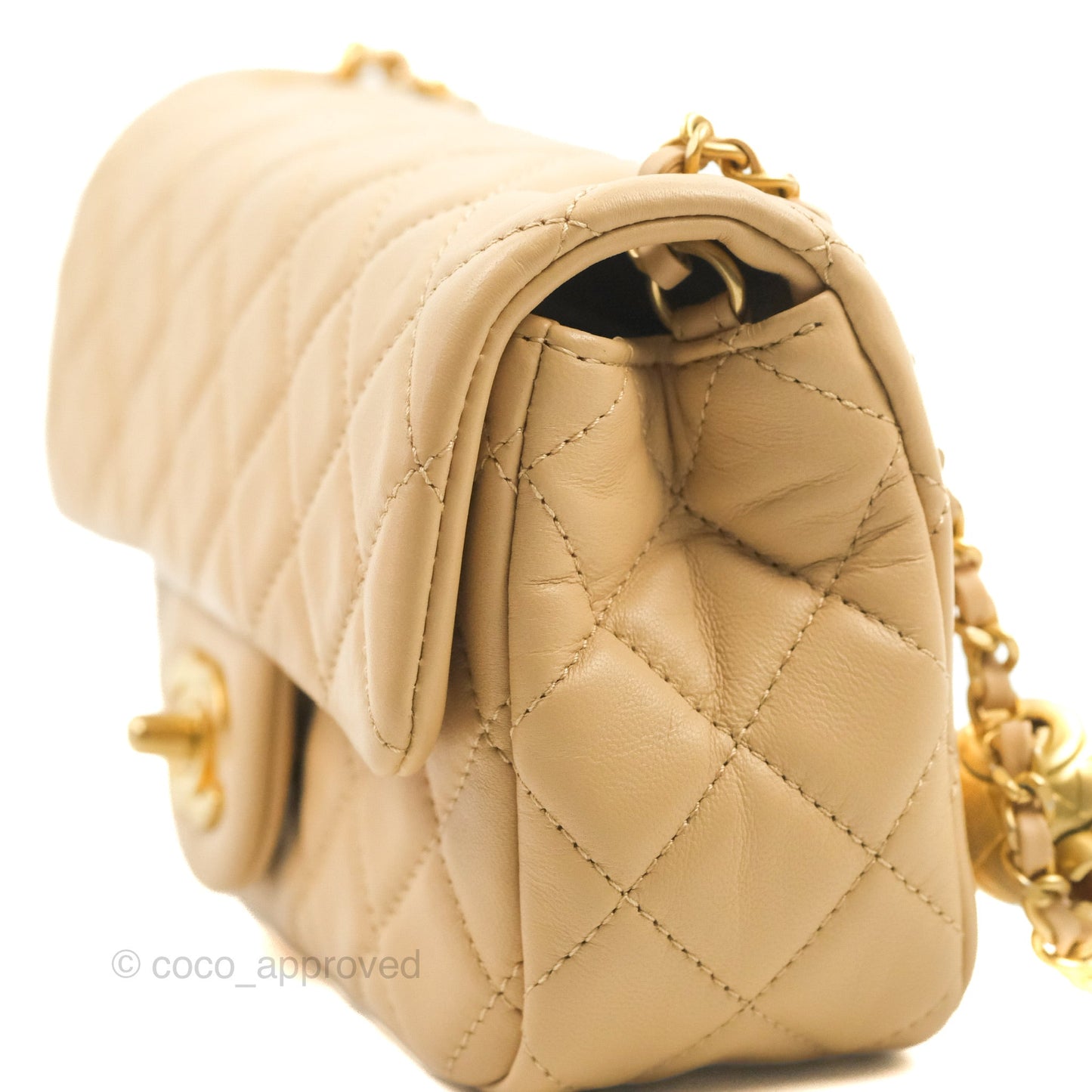Chanel Mini Rectangular Pearl Crush Beige Lambskin Aged Gold Hardware