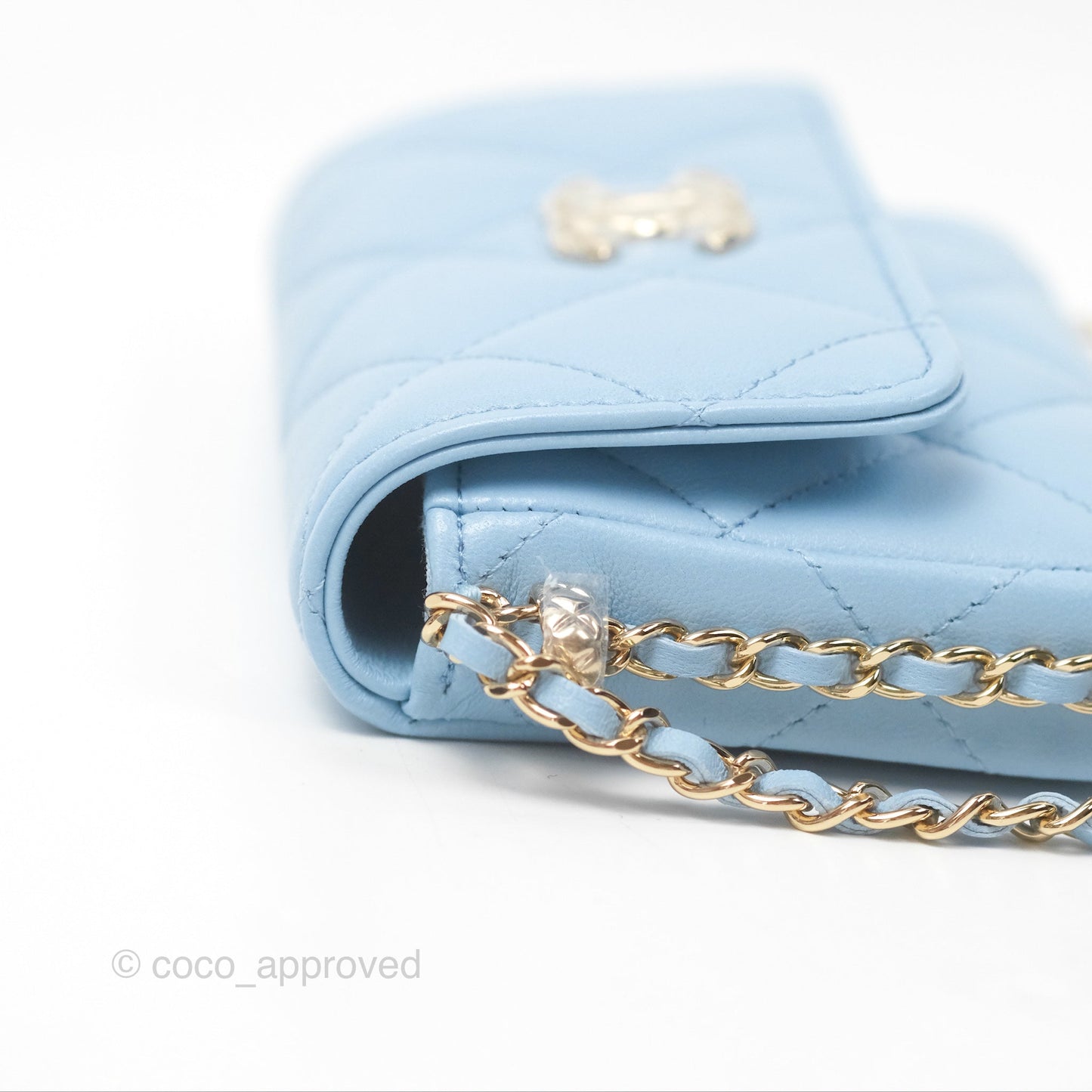 Chanel Mini Chain Around Clutch With Chain Blue Lambskin Gold Hardware