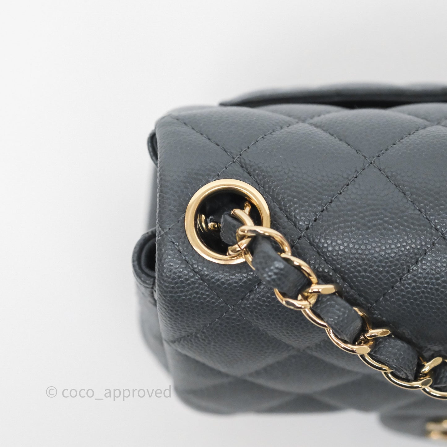Chanel Mini Square Flap Quilted Dark Grey Blue Caviar Gold Hardware