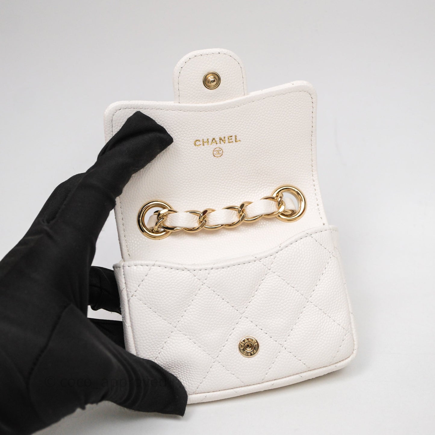 Chanel Mini Flap Belt Bag Caviar White Gold Hardware
