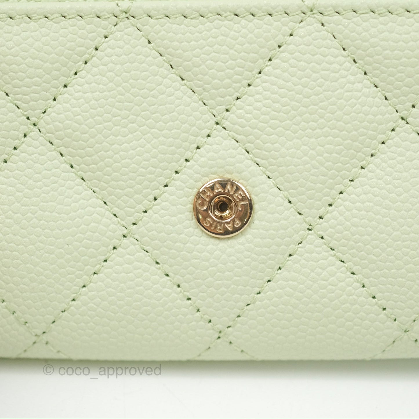 Chanel Quilted Flap Card Holder Light Green Caviar Gold Hardware