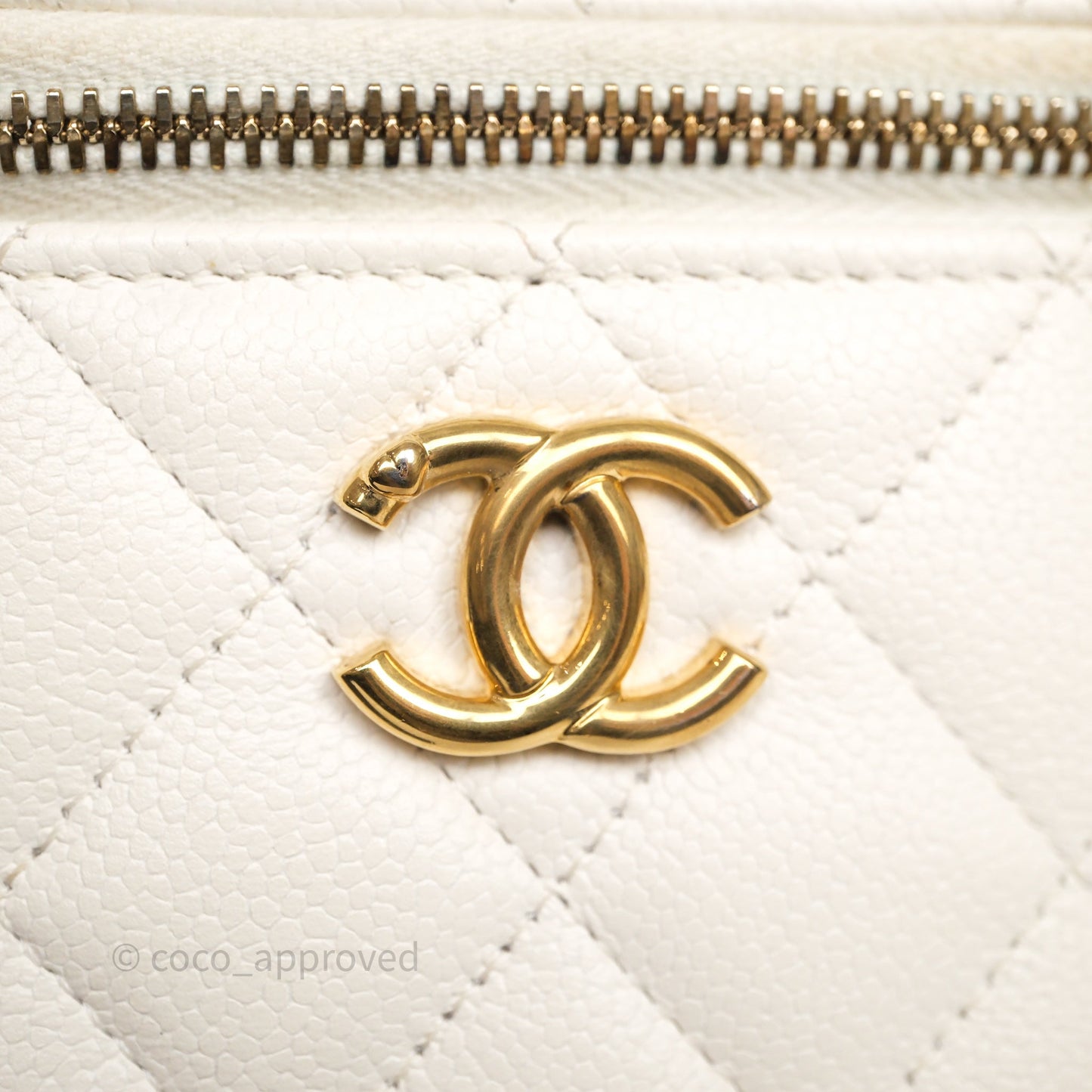 Chanel Heart Crush Mini Vanity With Chain White Caviar Aged Gold Hardware