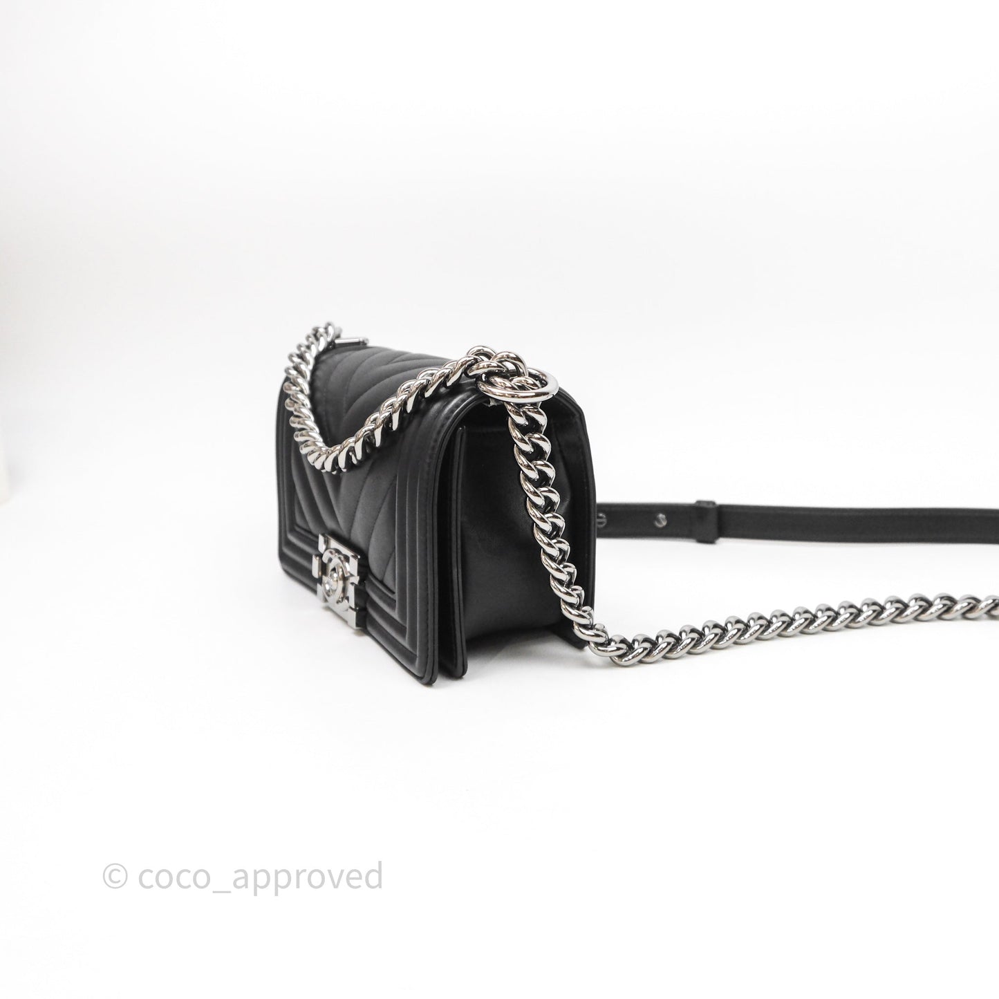 Chanel Small Boy Chevron Black Lambskin Silver Hardware