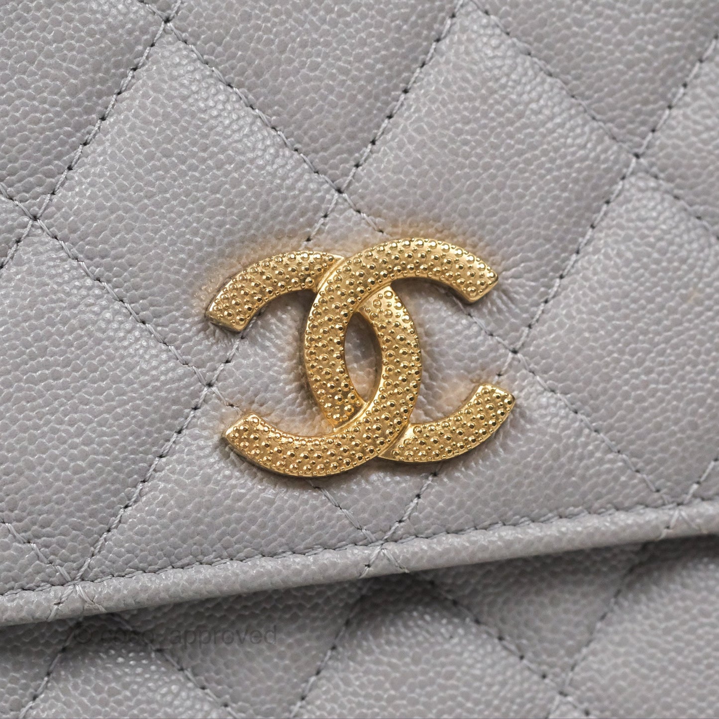 Chanel Quilted Phone Holder Grey Caviar Gold Hardware