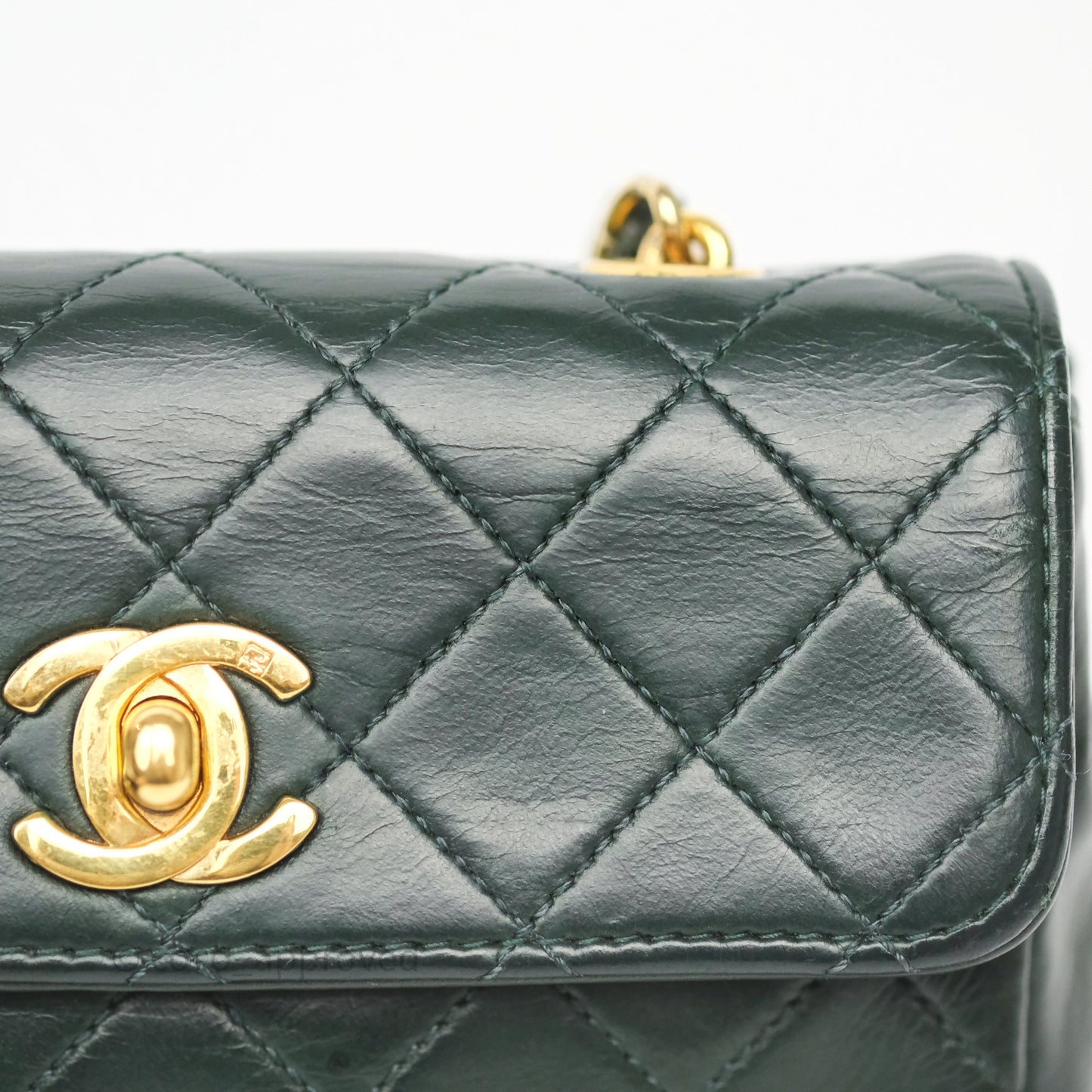 Chanel Vintage Mini Flap Bag Dark Green Lambskin Gold Hardware