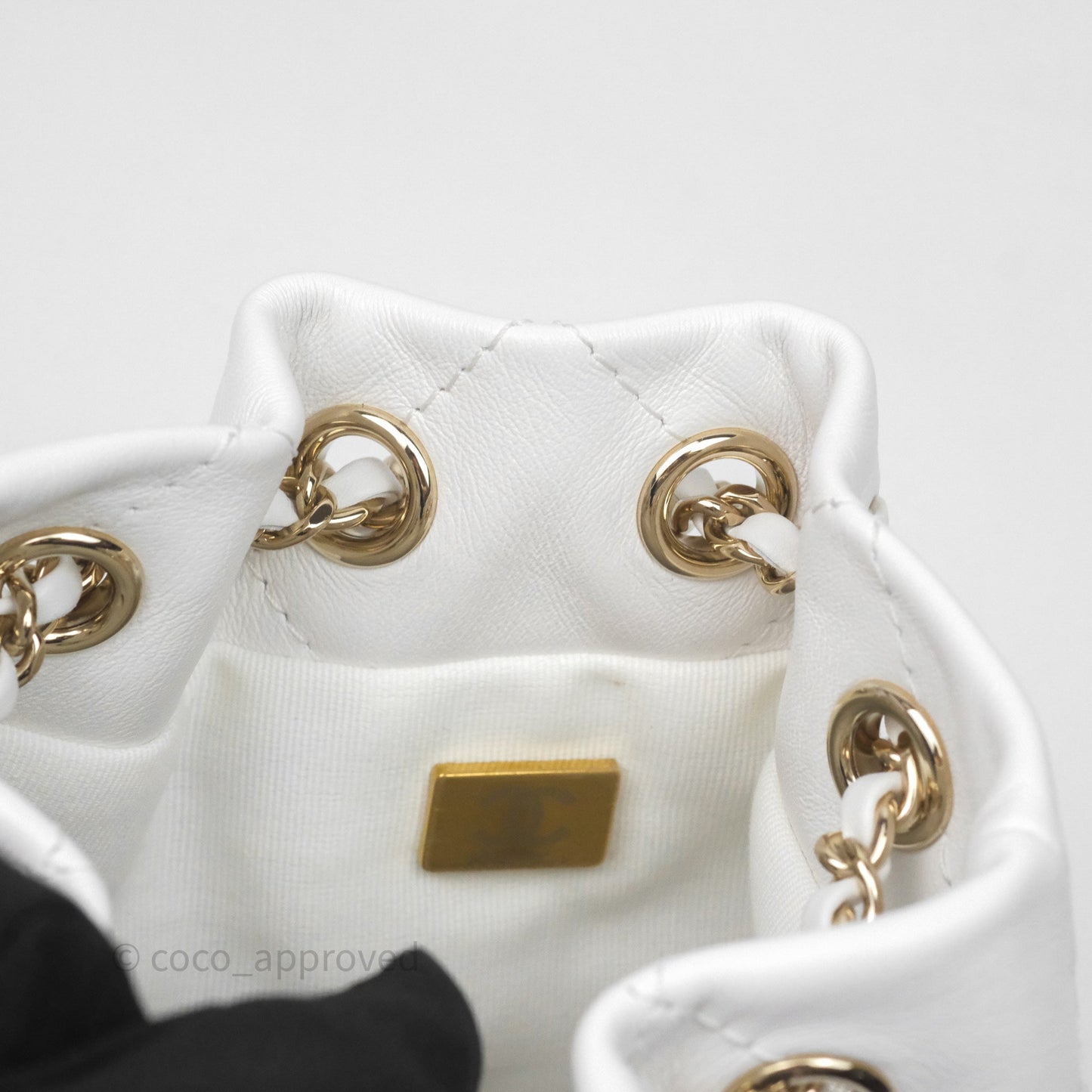 Chanel Quilted Drawstring Bucket Backpack White Calfskin Gold Hardware 24C