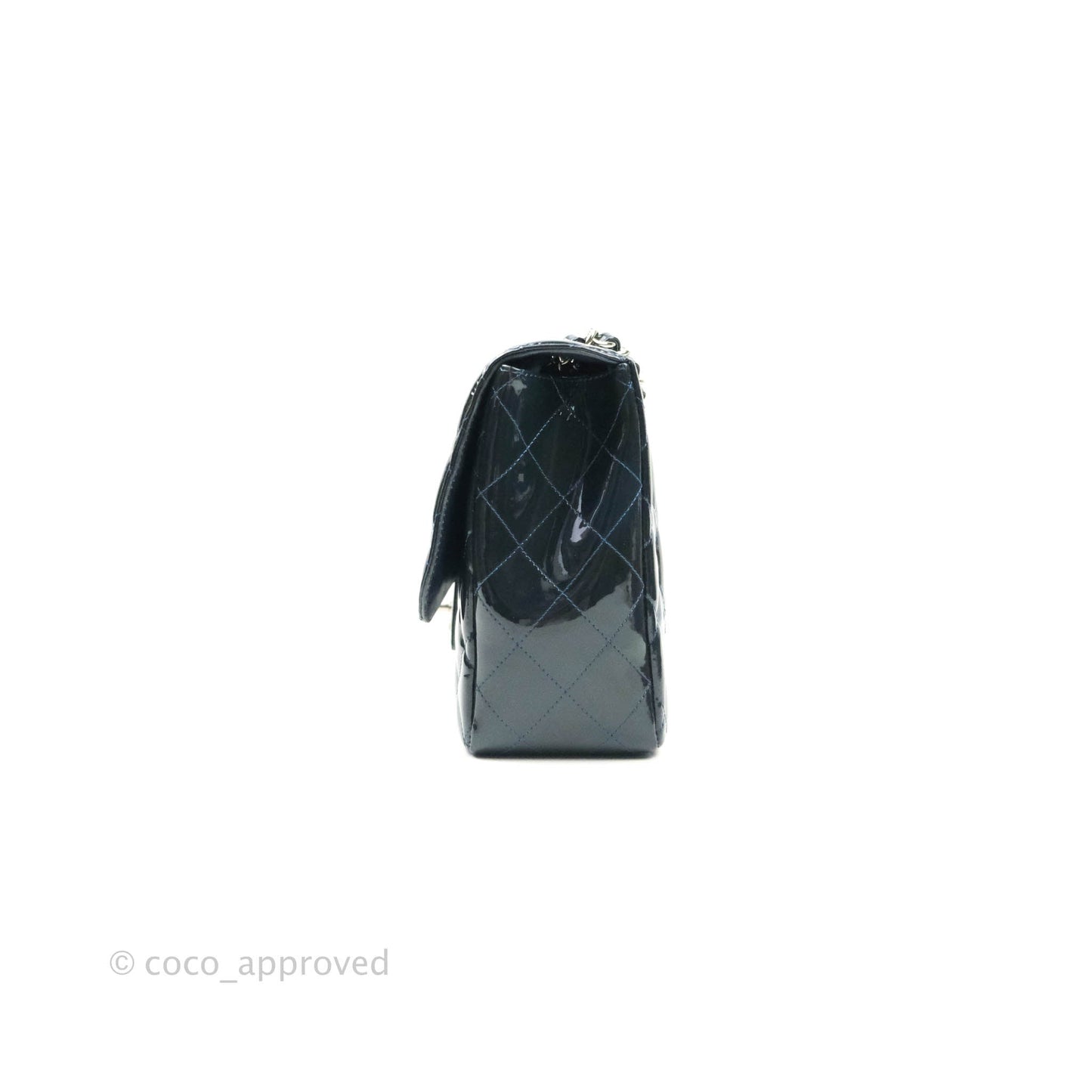 Chanel Jumbo Single Flap Teal Blue Patent Silver Hardware