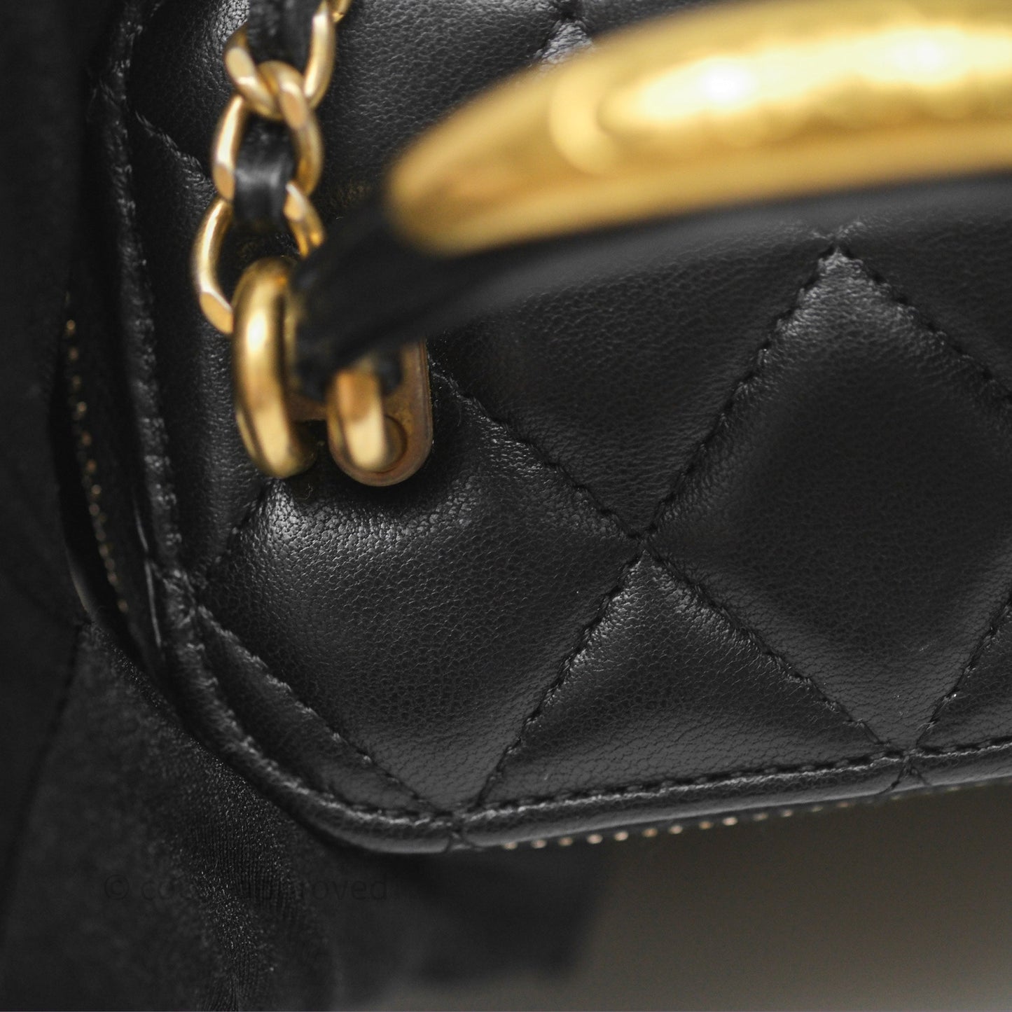 Chanel Mini Metal Top Handle Vanity With Chain Black Lambskin Aged Gold Hardware