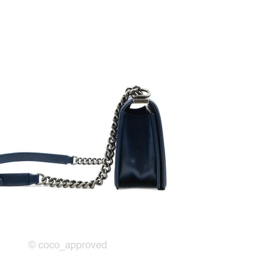 Chanel Medium Chevron Boy Navy Caviar Ruthenium Hardware