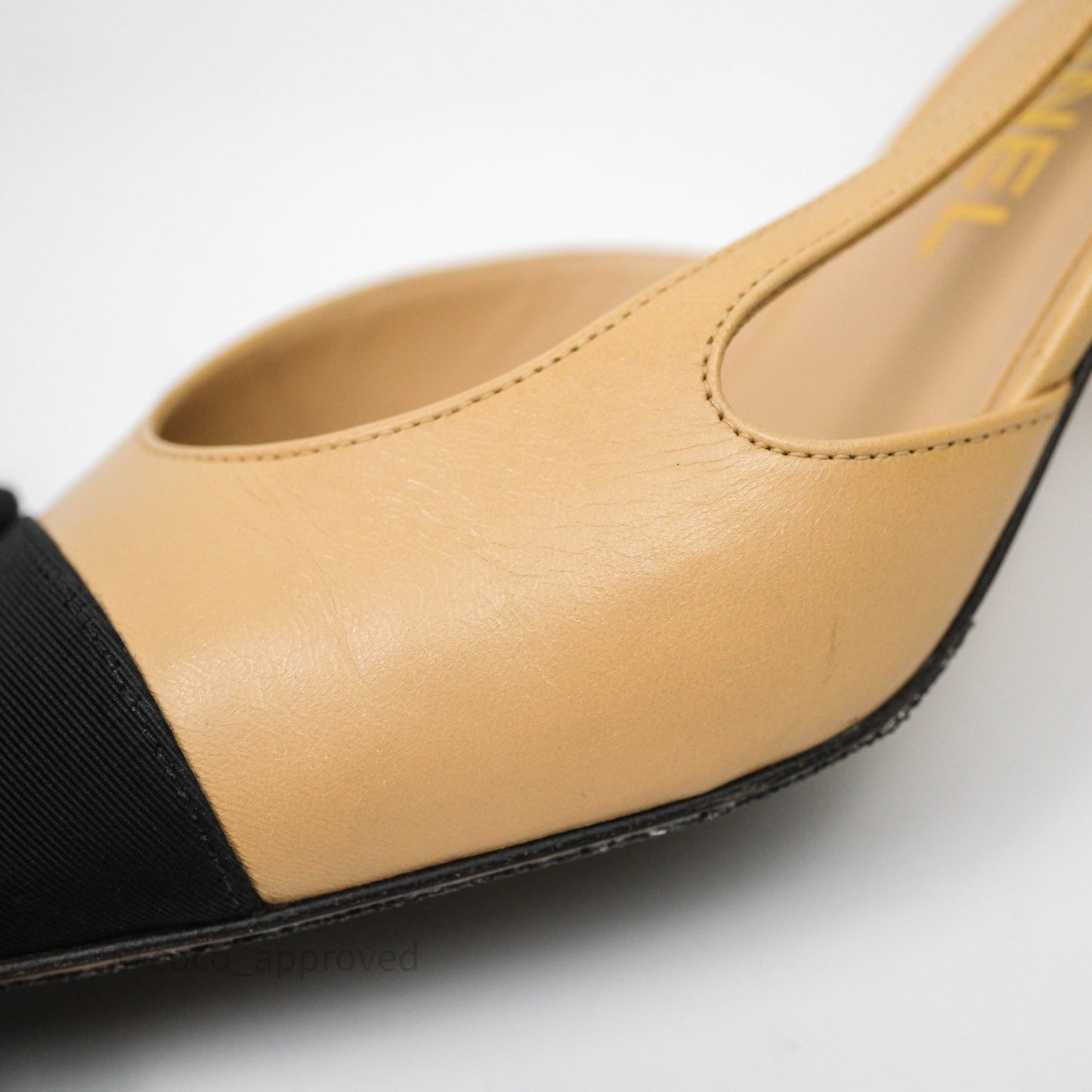 Chanel Classic Slingback Beige Black Leather Size 36