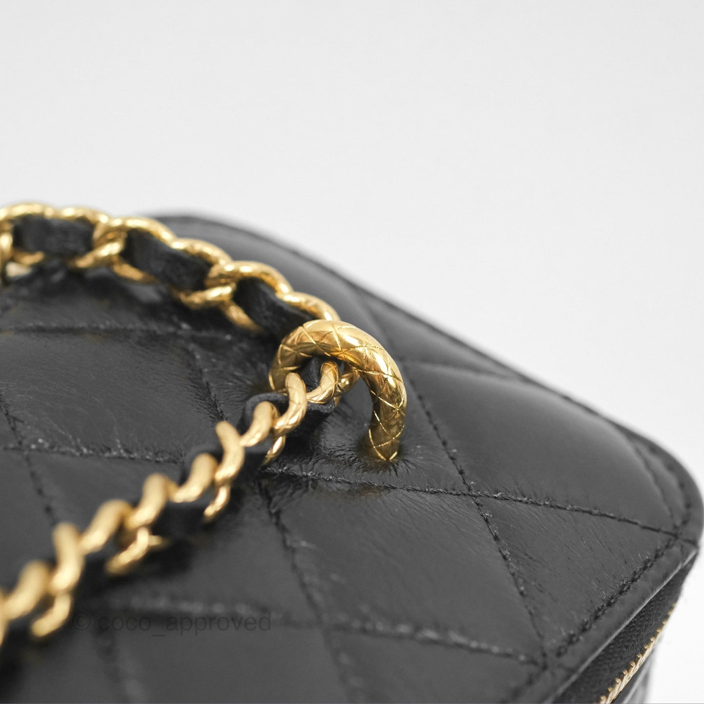 Chanel Vanity with Double Chain Black Shiny Crumpled Calfskin Gold Hardware 23S