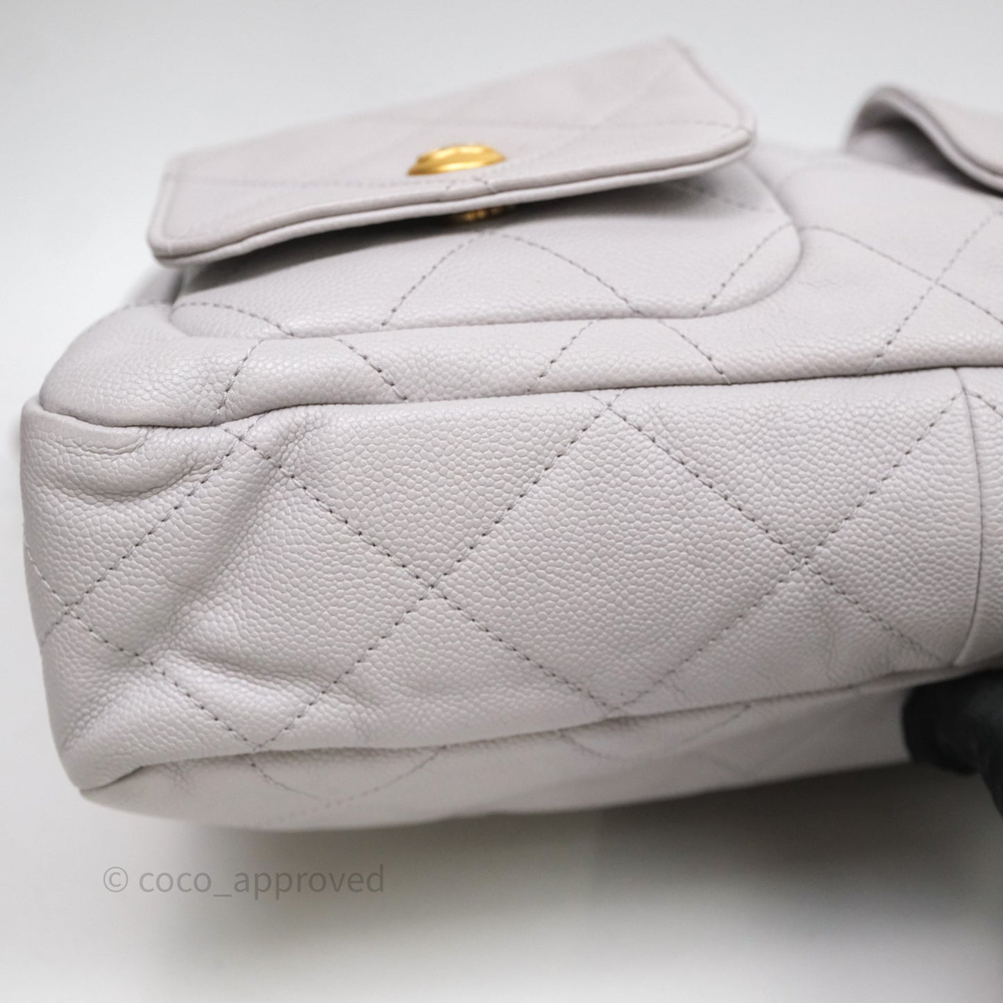 Chanel Double Pocket Hobo Bag Grey Caviar Aged Gold Hardware
