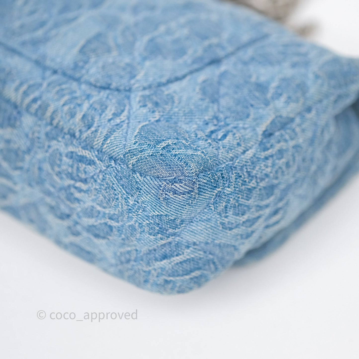 Chanel Mini Camellia Printed Heart Crush Flap Bag Blue Denim Aged Silver Hardware