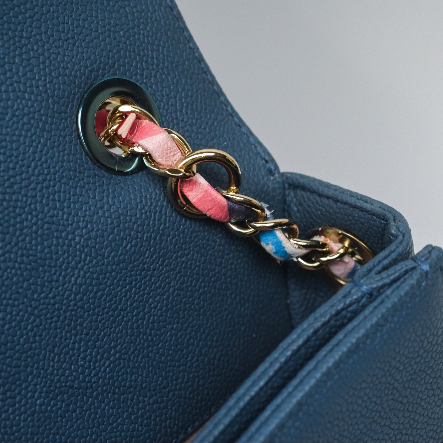 Chanel Medium Cuba Top Handle Flap Bag Blue Caviar Gold Hardware