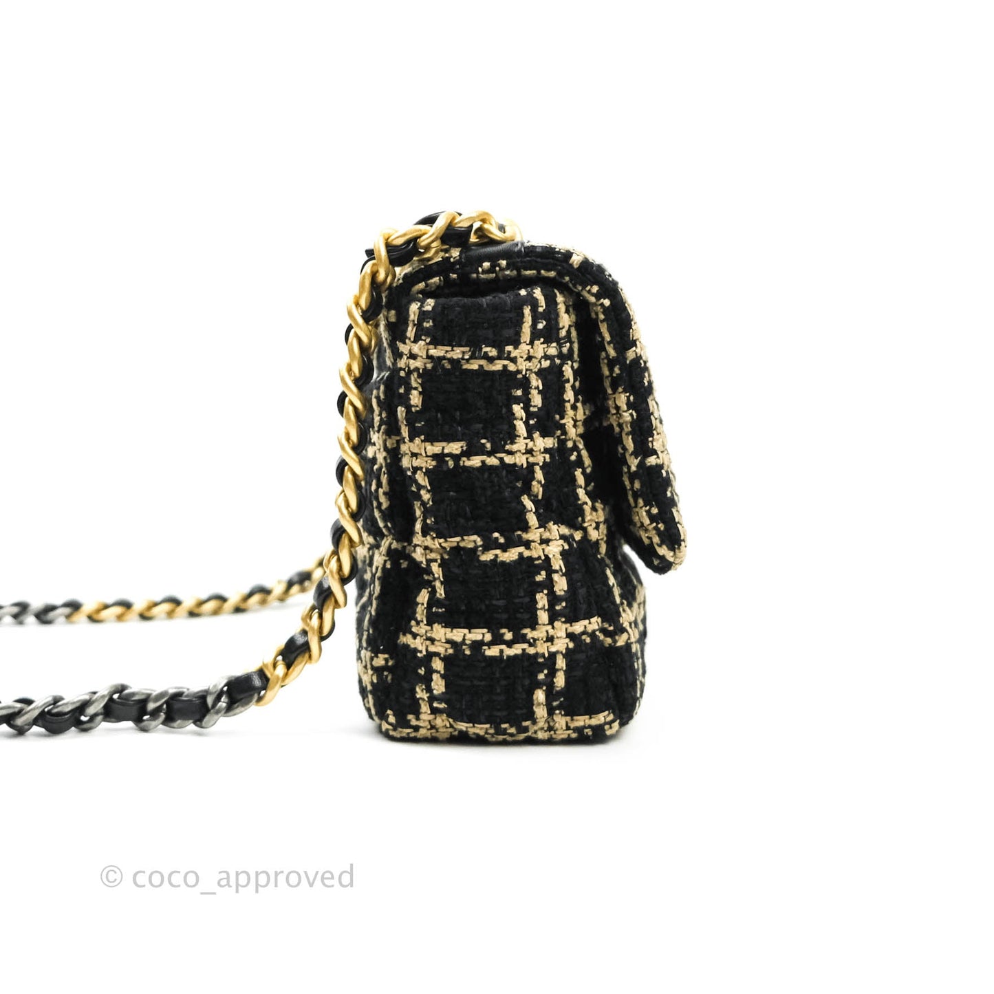 Chanel 19 Small Tweed Black and Gold Mixed Hardware