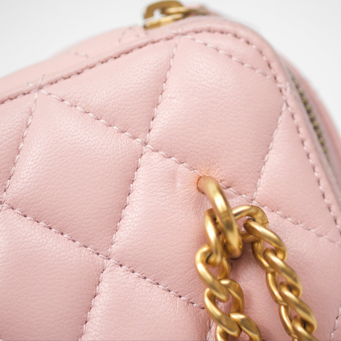 Chanel Quilted Vanity Rectangular with Camellia Adjustable Chain Pink Lambskin 23S