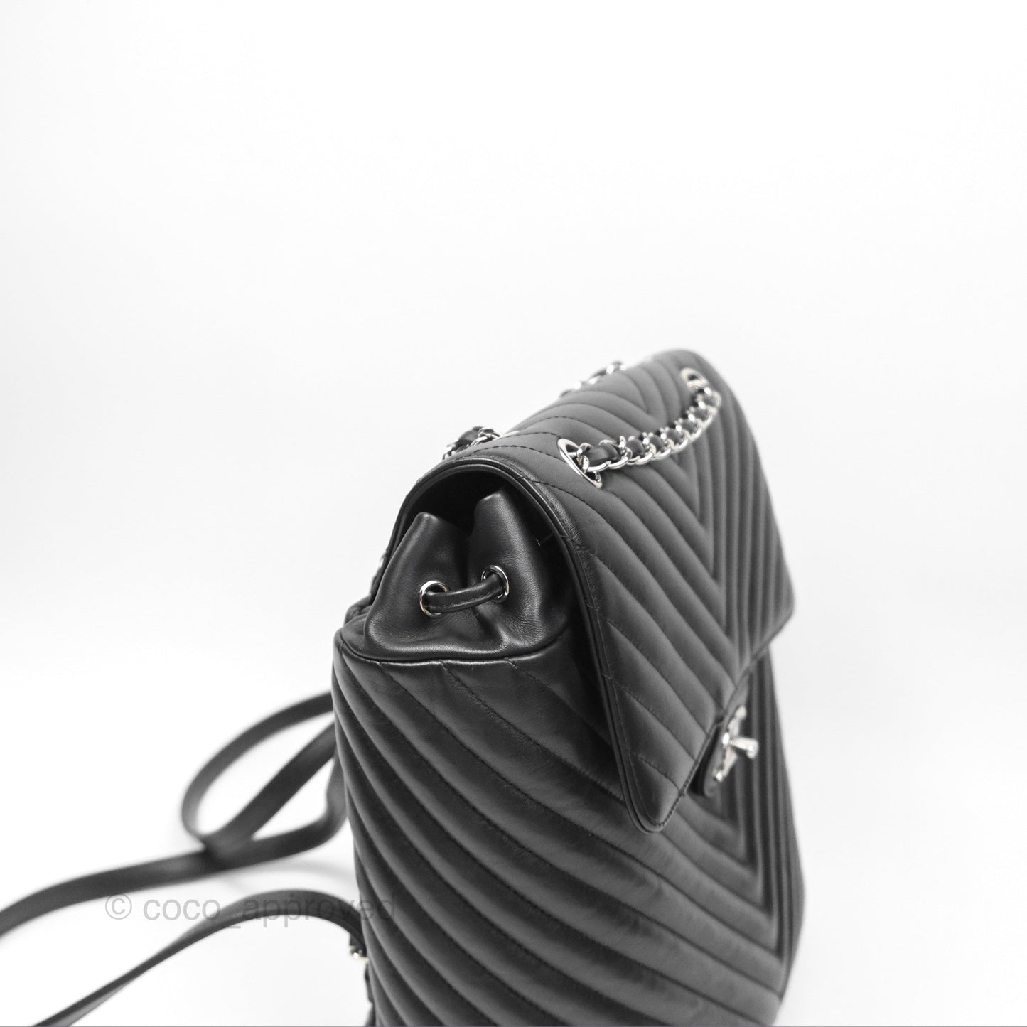 Chanel Medium Chevron Urban Spirit Backpack Black Calfskin Silver Hardware