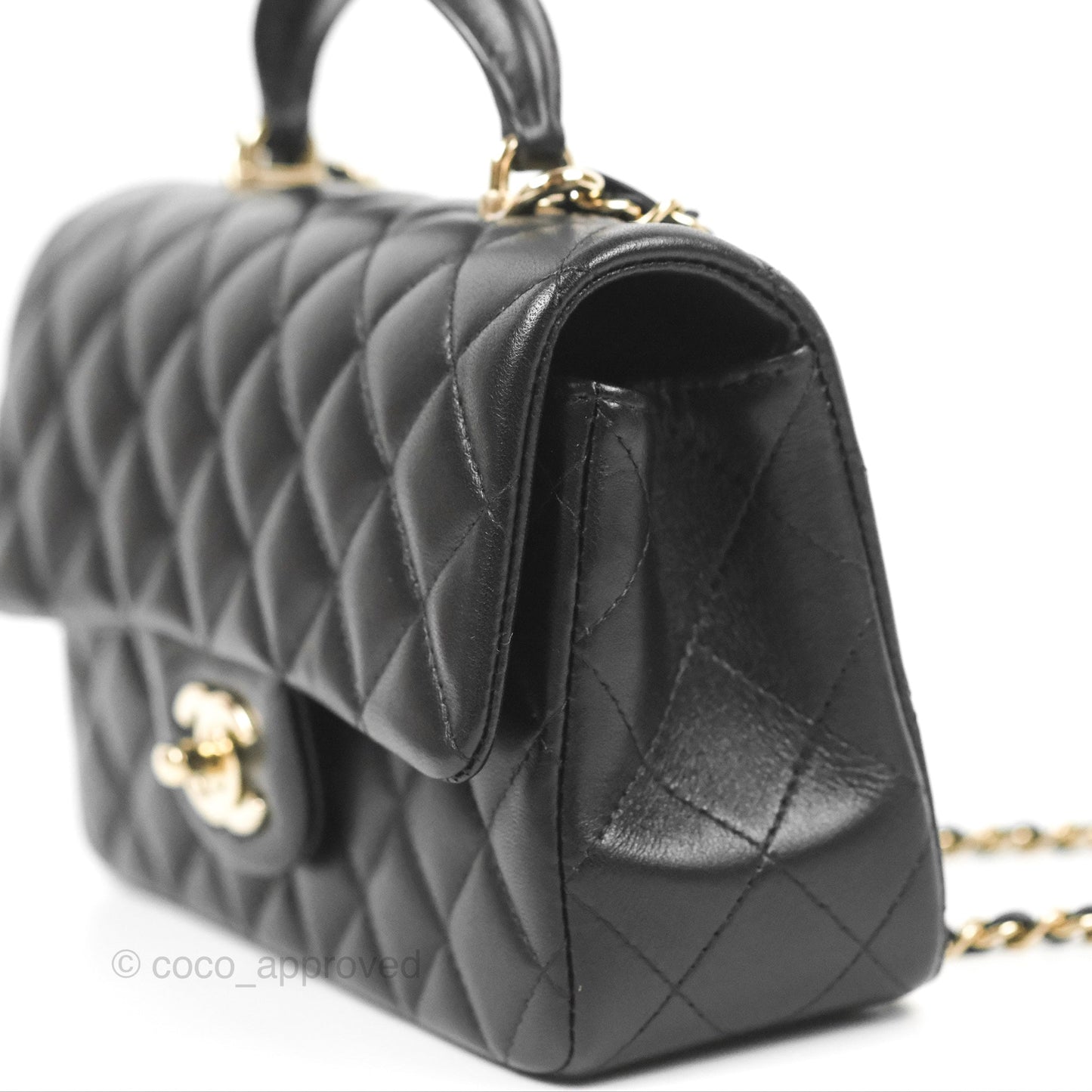 Chanel Top Handle Mini Rectangular Flap Bag Black Lambskin Gold Hardware