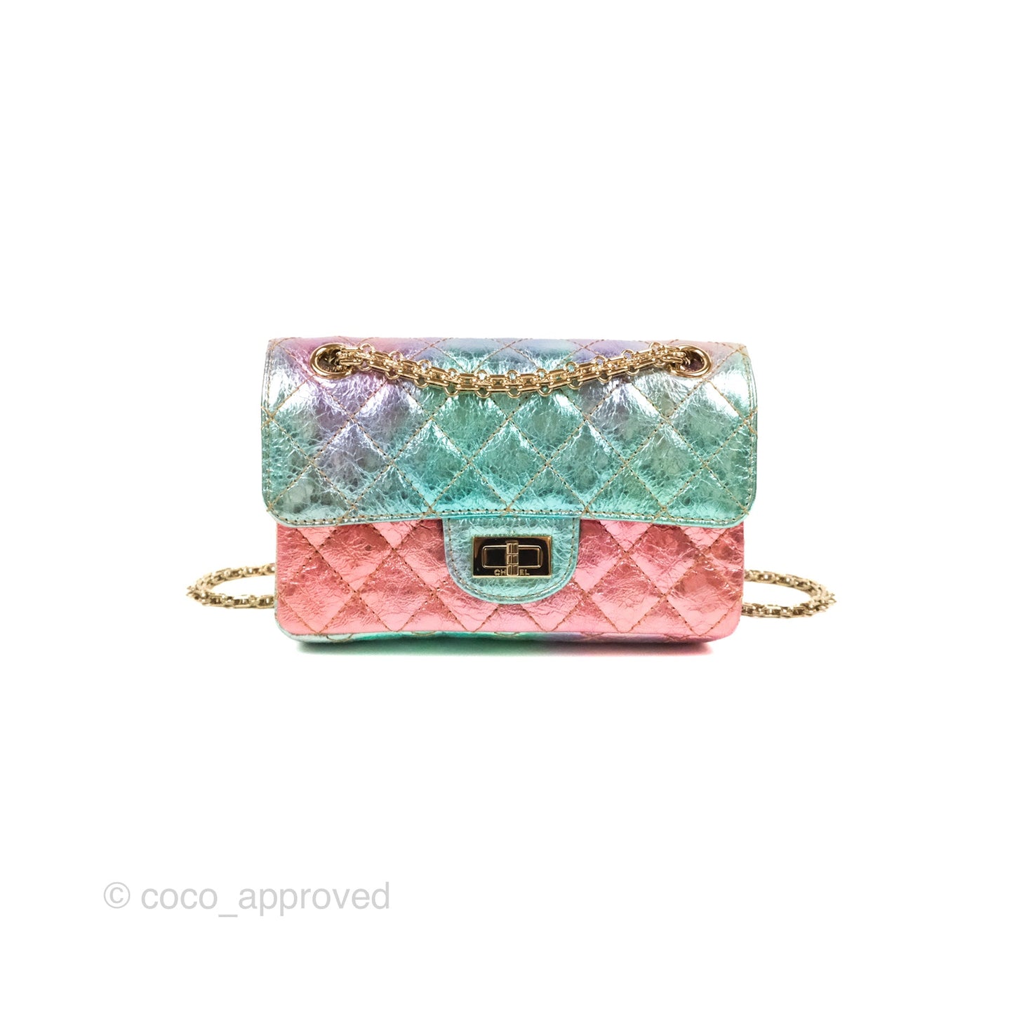 Chanel Quilted Mini Reissue 224 Metallic Rainbow Crumpled Calfskin Gold Hardware