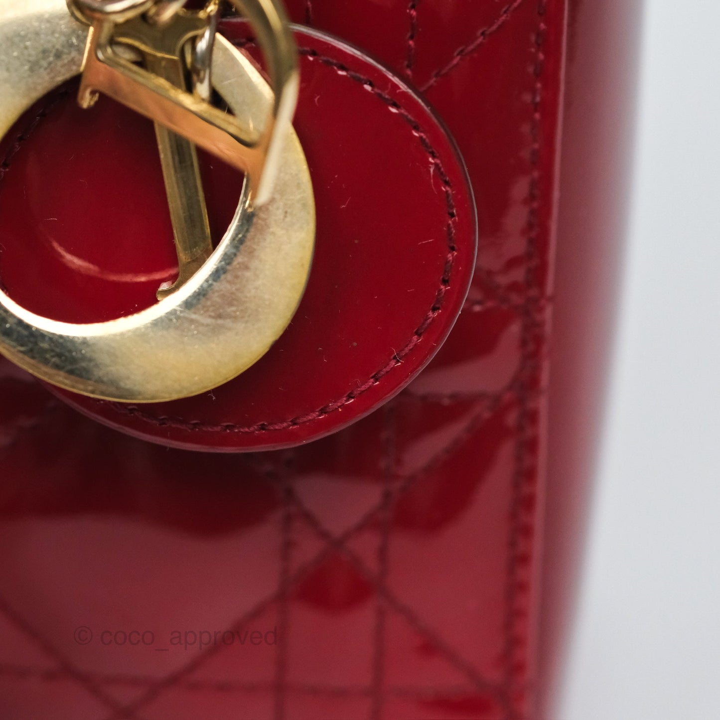 Christian Dior Mini Lady Dior Red Patent Cannage Gold Hardware