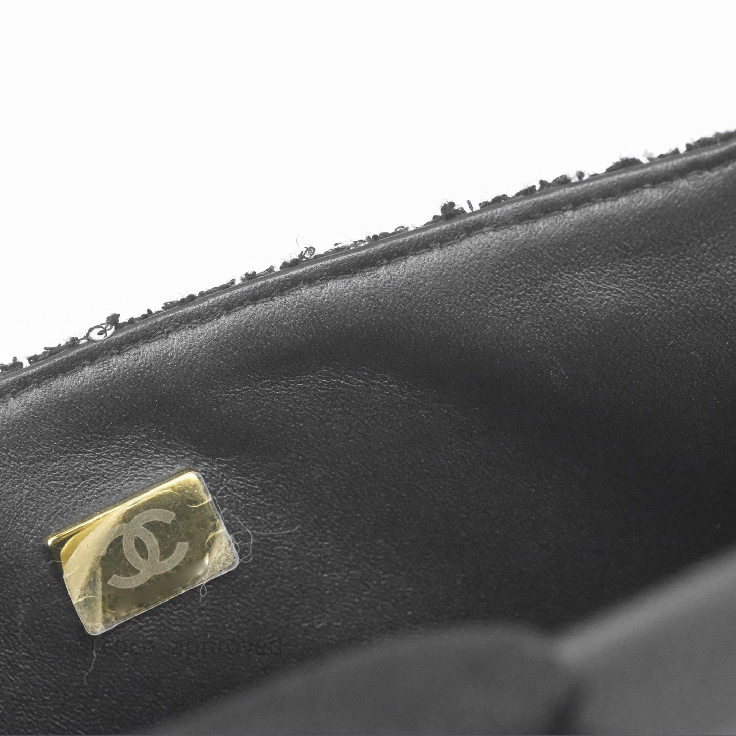 Chanel Top Handle Mini Rectangular Flap Black/ White Sequin Tweed Gold Hardware 24P