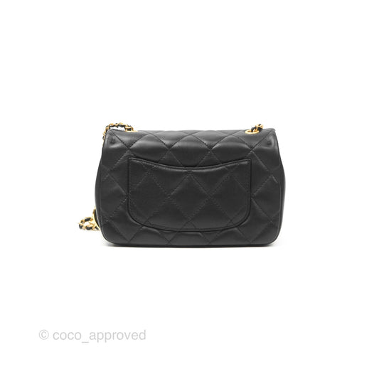 Chanel Mini Flap Bag With Heart CC Charm Black Lambskin Aged Gold Hardware