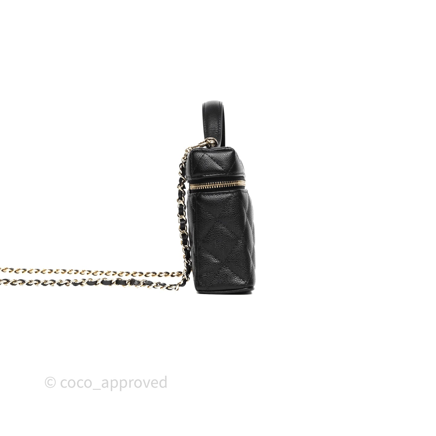 Chanel Top Handle Long Vanity with Chain Black Caviar Gold Hardware
