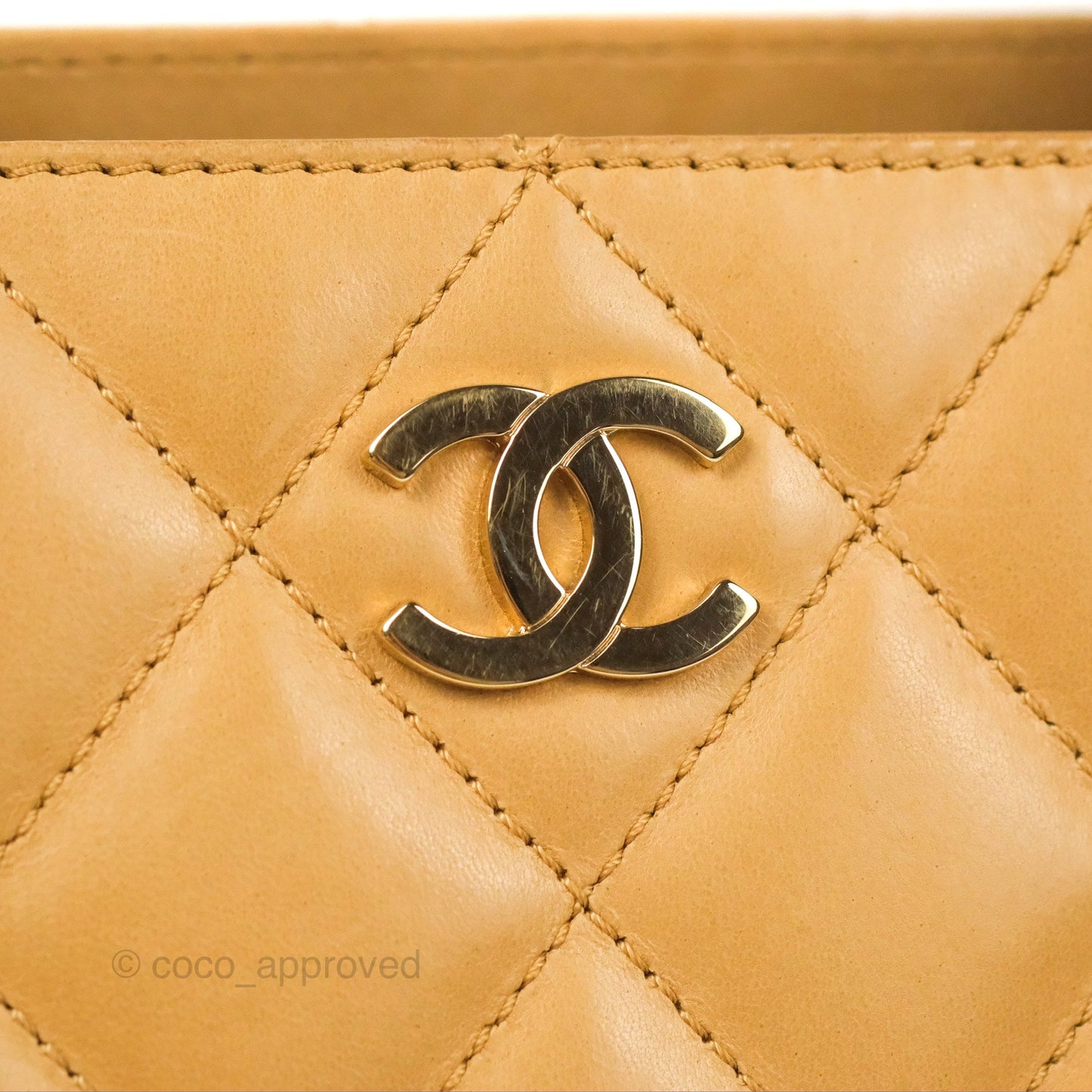 Chanel Vintage Small Top Handle Tote Quilted Beige Lambskin