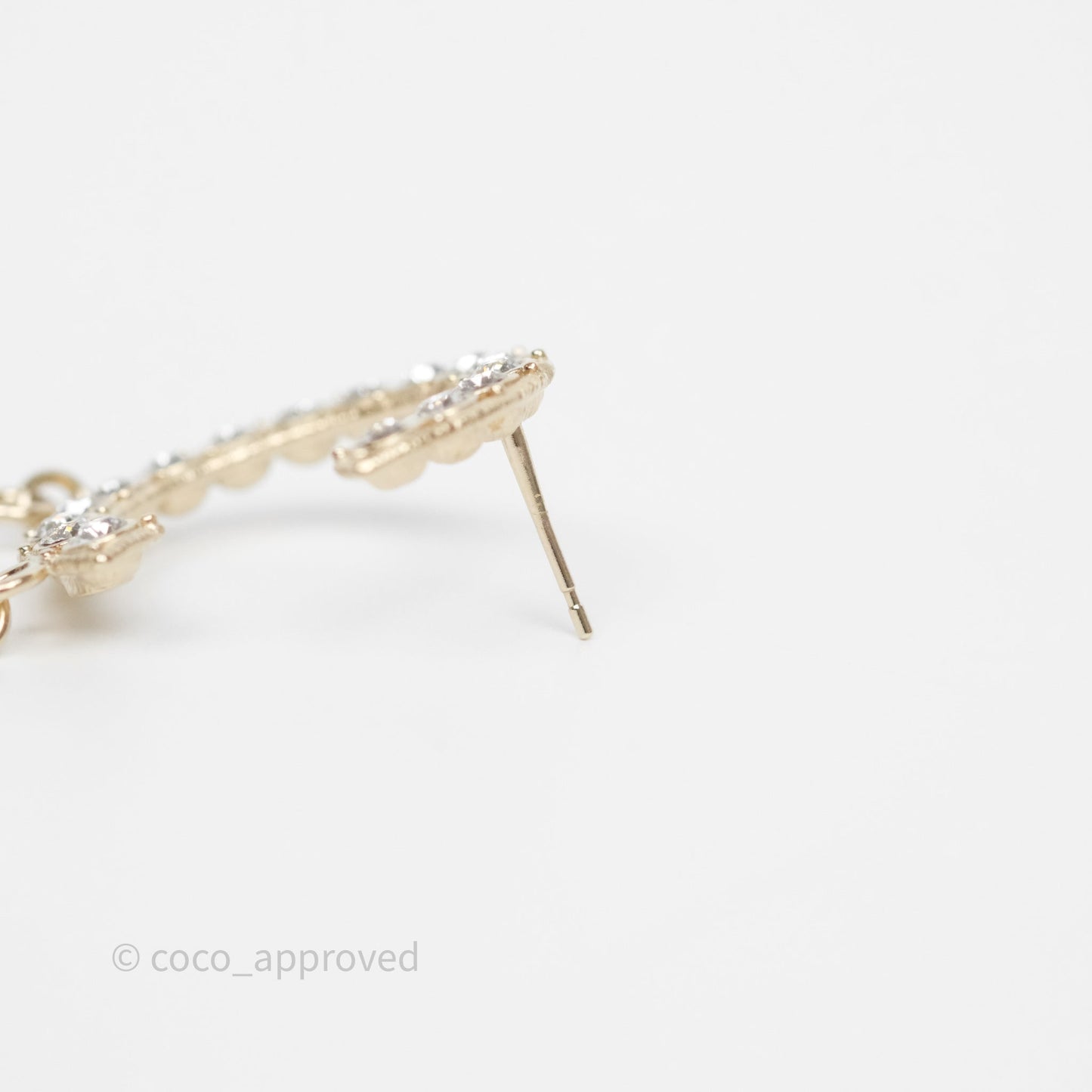 Chanel Crystal Cha-Nel Logo Drop Earrings Gold Tone 20V