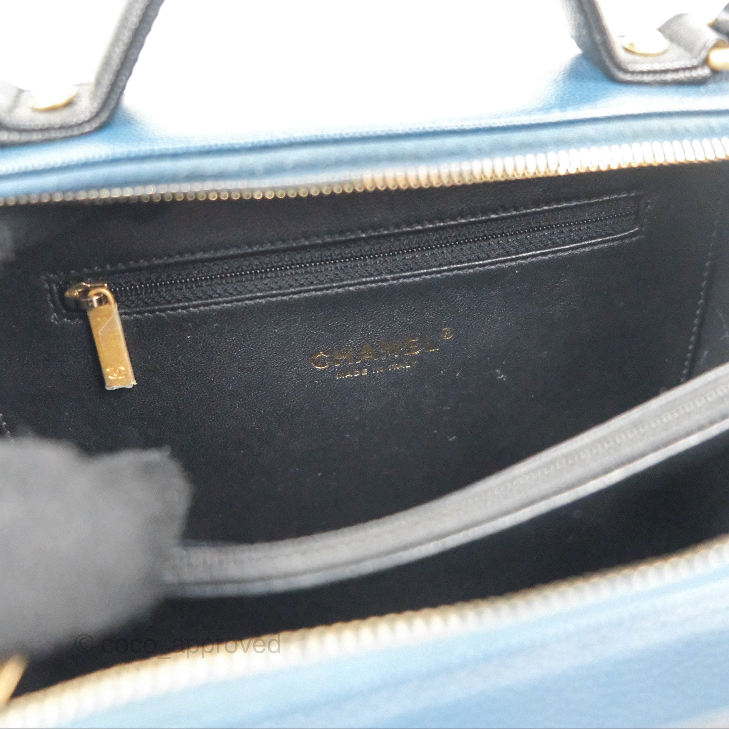 Chanel Quilted Medium CC Filigree Vanity Case Navy Black Caviar Aged Gold Hardware