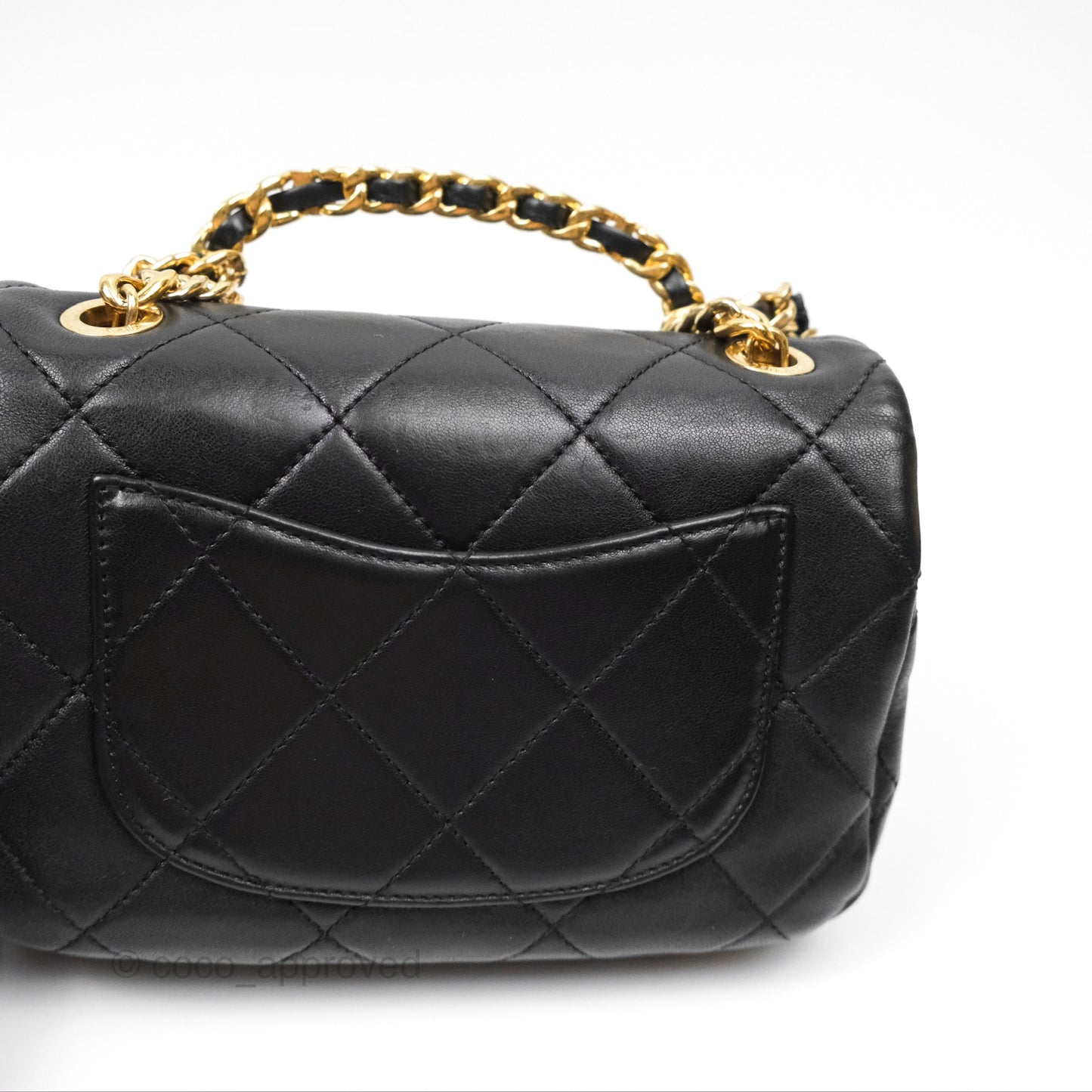 Chanel Mini Top Handle Flap Black Lambskin Aged Gold Hardware