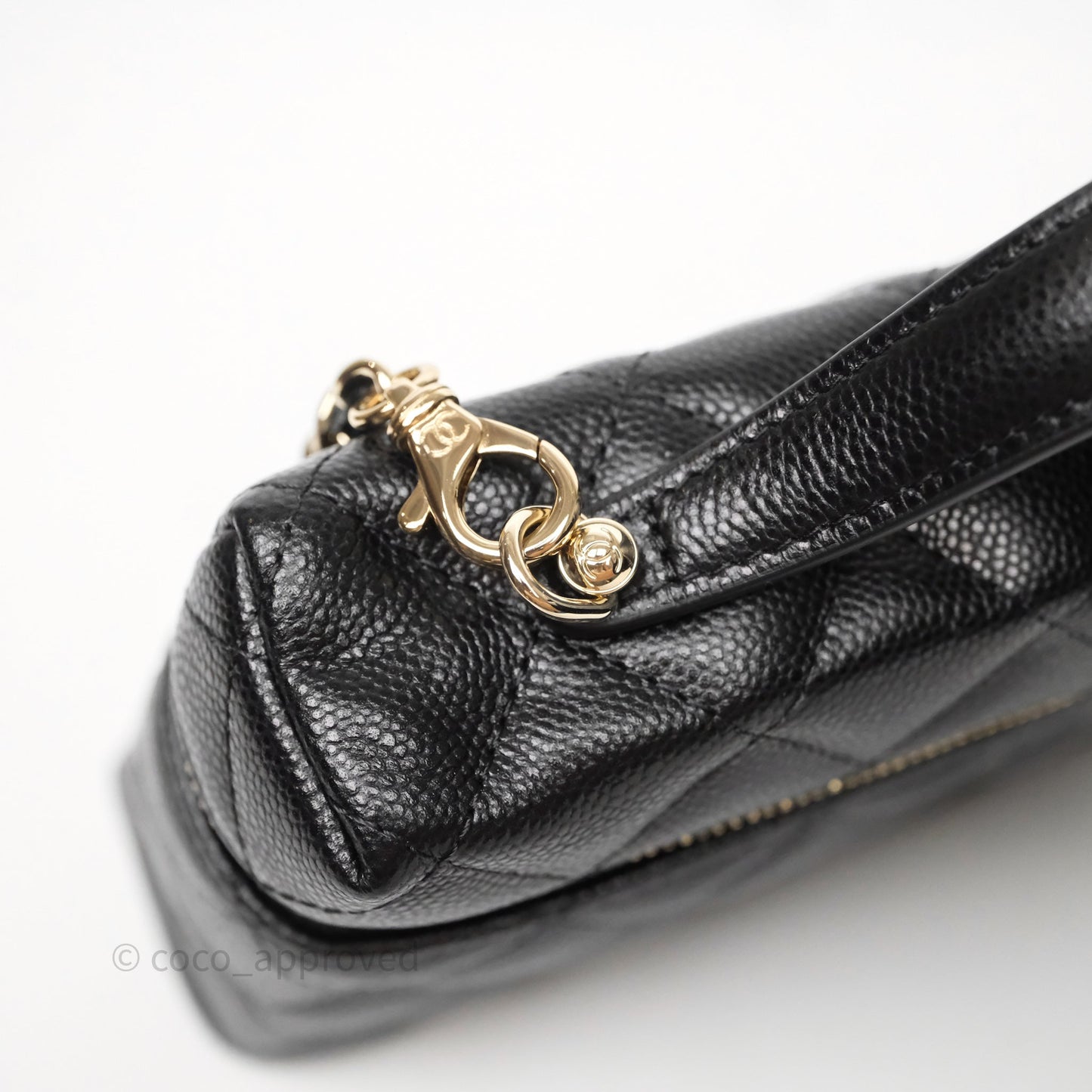 Chanel Top Handle Long Vanity with Chain Black Caviar Gold Hardware