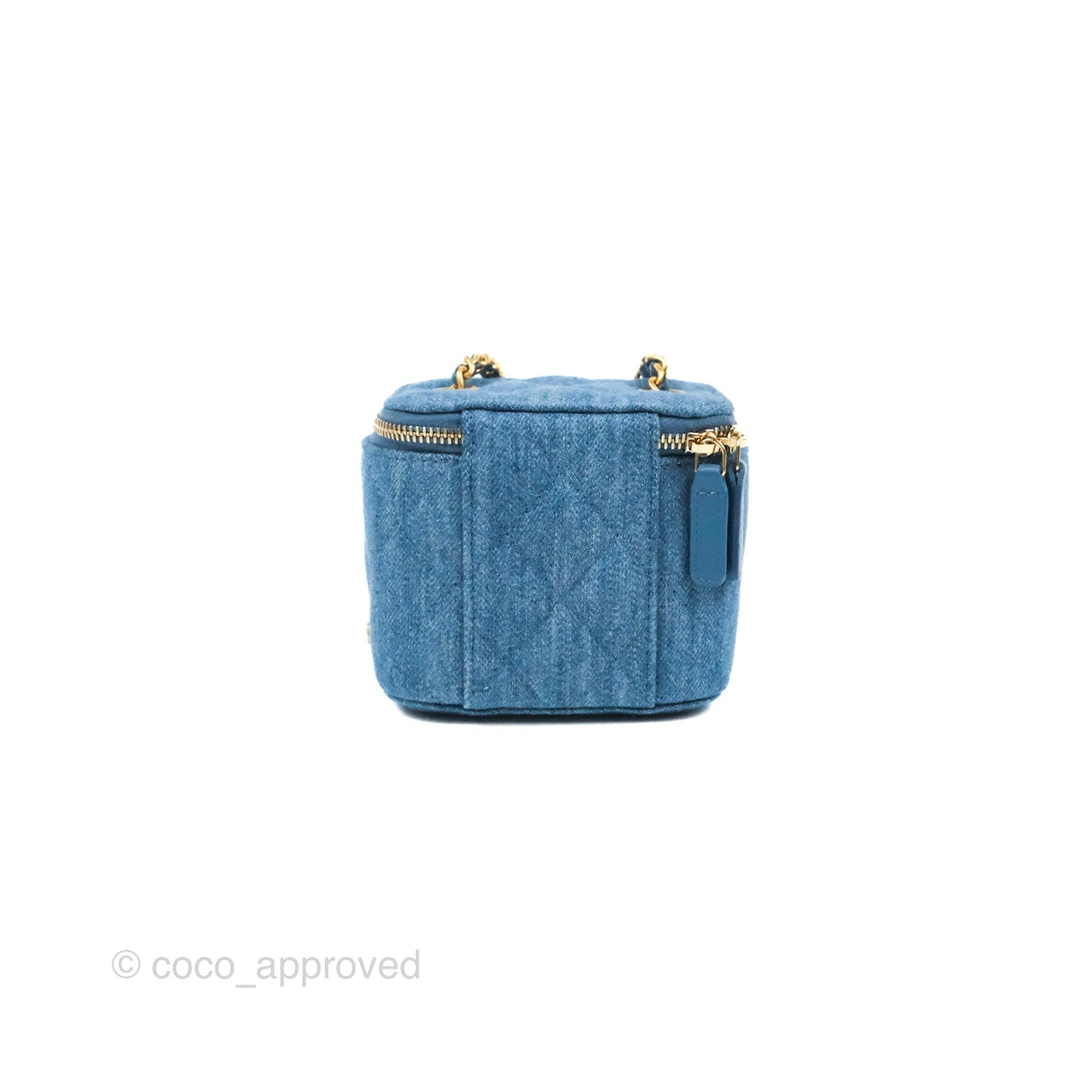 Chanel Mini Pearl Crush Vanity With Chain Denim Aged Gold Hardware