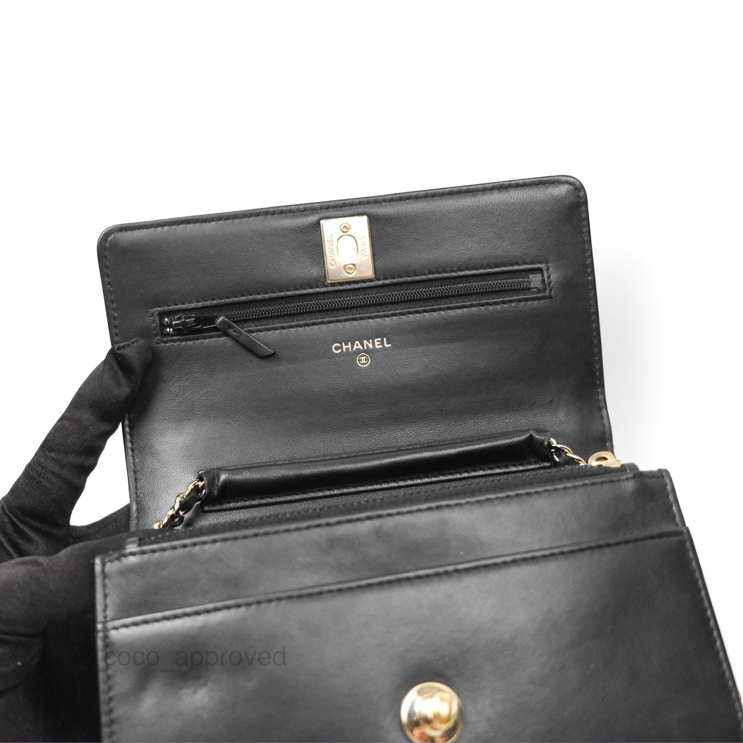 Chanel Wallet On Chain WOC Black Patent Lambskin Gold Hardware
