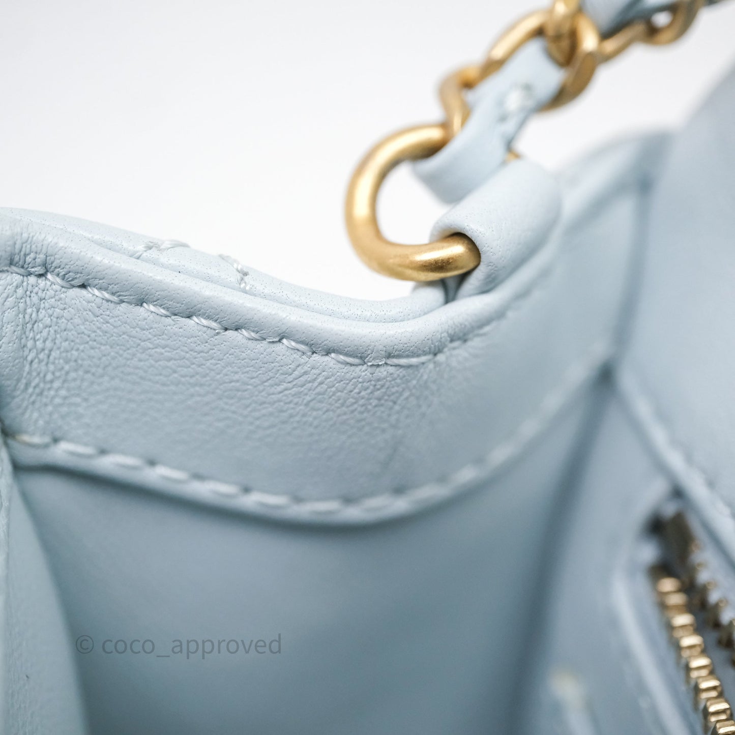 Chanel Pearl Crush Mini Rectangular Light Blue Lambskin Aged Gold Hardware