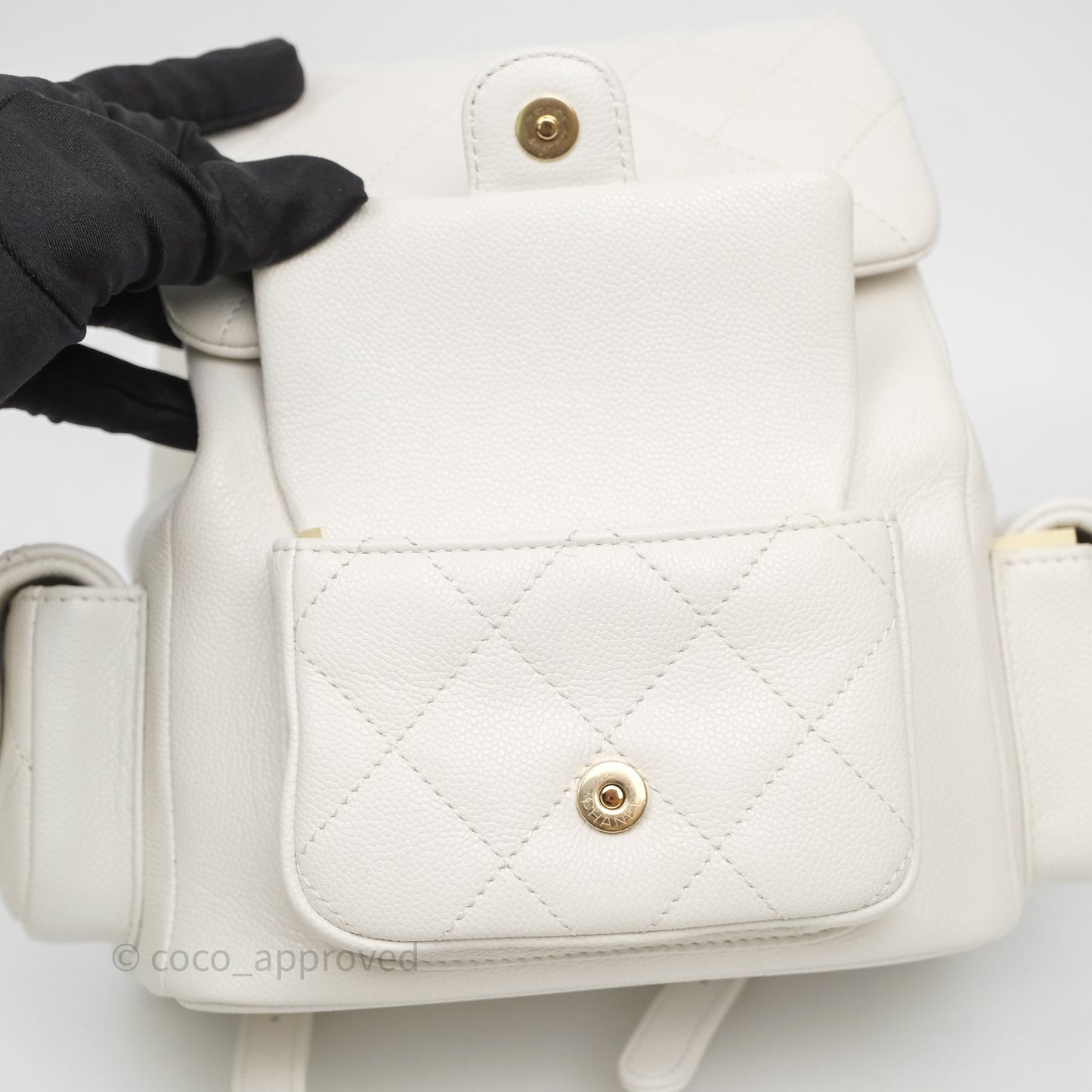 Chanel Duma Backpack White Caviar Gold Hardware 23K