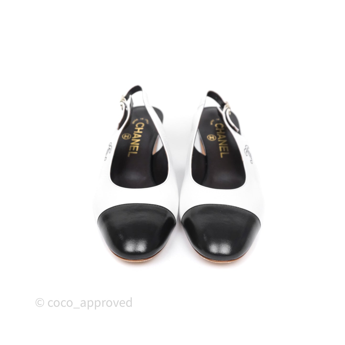 Chanel CC Logo Slingbacks Calfskin White/ Black 24P Size 36.5