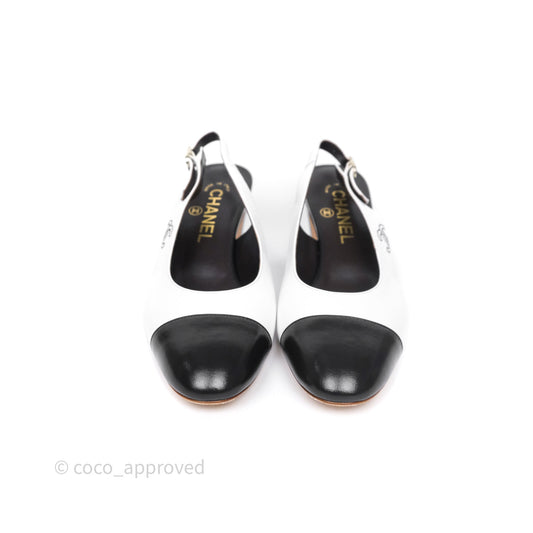 Chanel CC Logo Slingbacks Calfskin White/ Black 24P Size 36.5