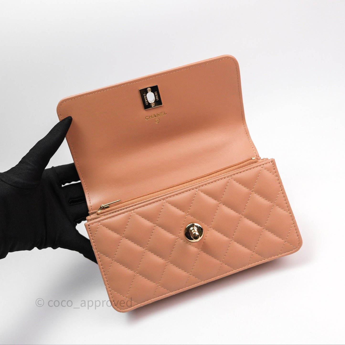 Chanel Mini Crystal Top Handle Wallet On Chain WOC Dark Beige Lambskin Gold Hardware