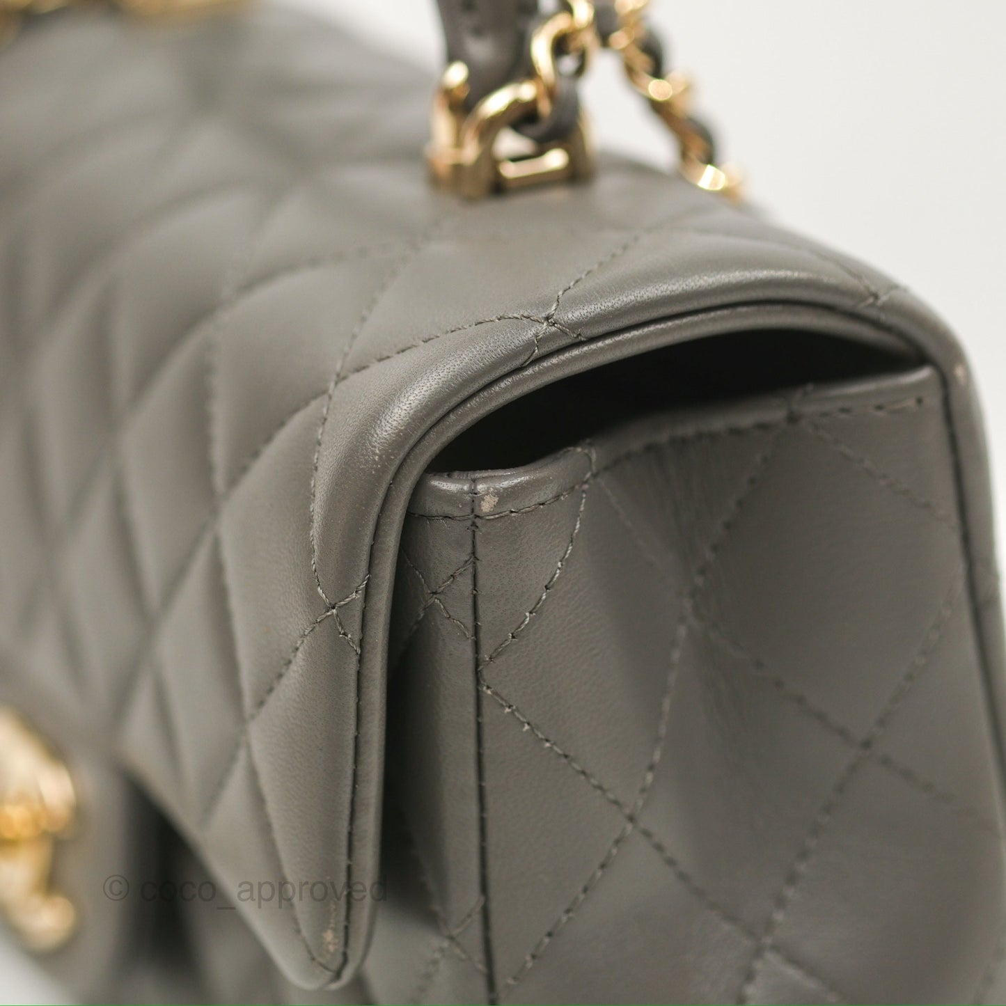 Chanel Top Handle Mini Rectangular Flap Bag Grey Lambskin Gold Hardware