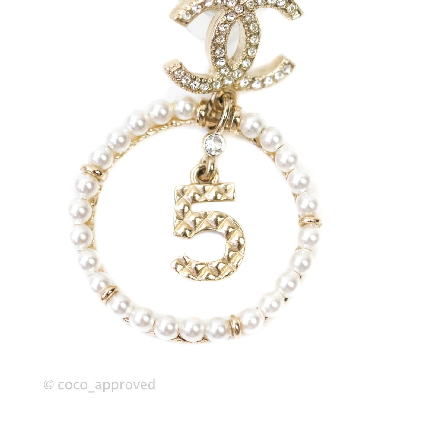 Chanel CC Crystal Pearl Ring No 5 Drop Earrings 21V