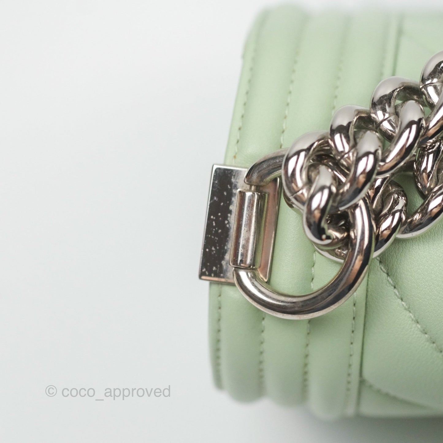 Chanel Medium Chevron Boy Mint Green Calfskin Silver Hardware