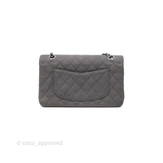 Chanel Classic M/L Medium Flap Quilted Iridescent Metallic Grey Canvas Silver Hardware