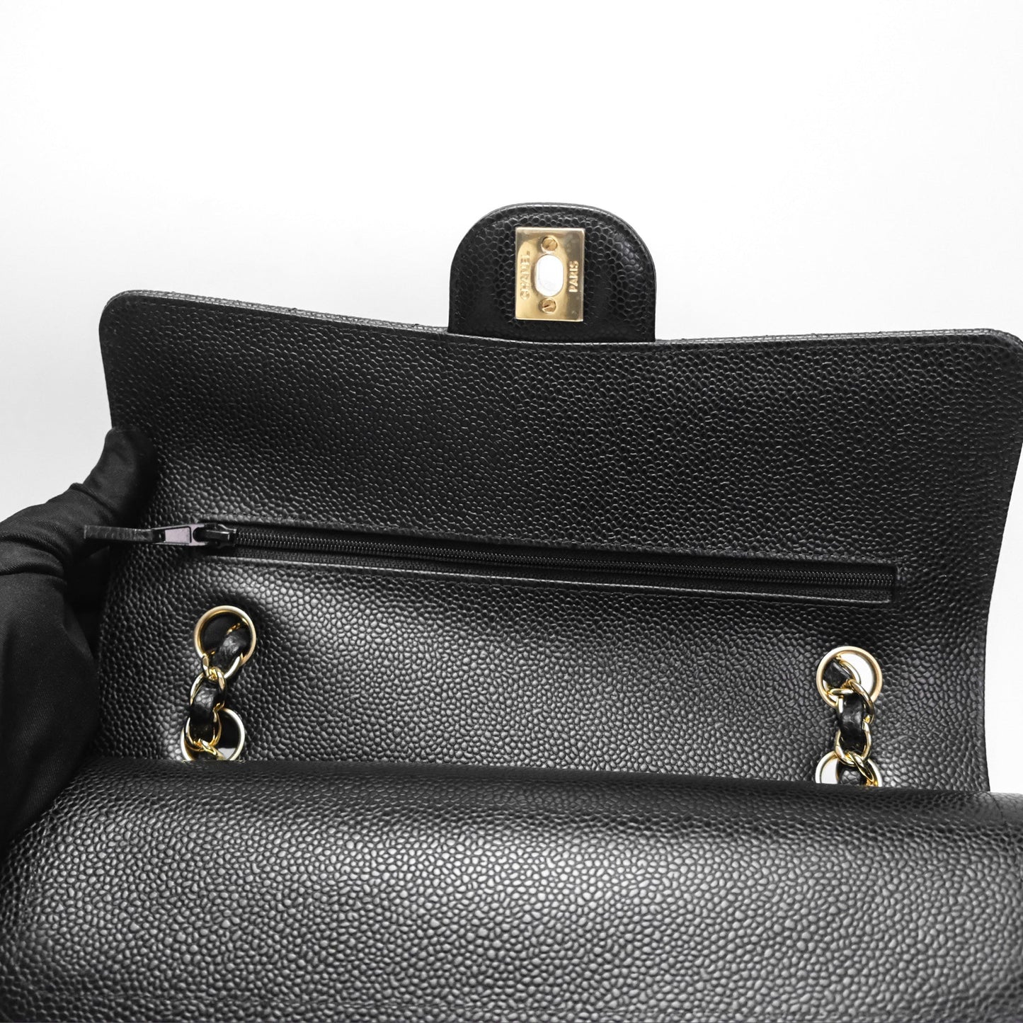 Chanel Classic M/L Medium Flap Quilted Black Caviar Gold Hardware
