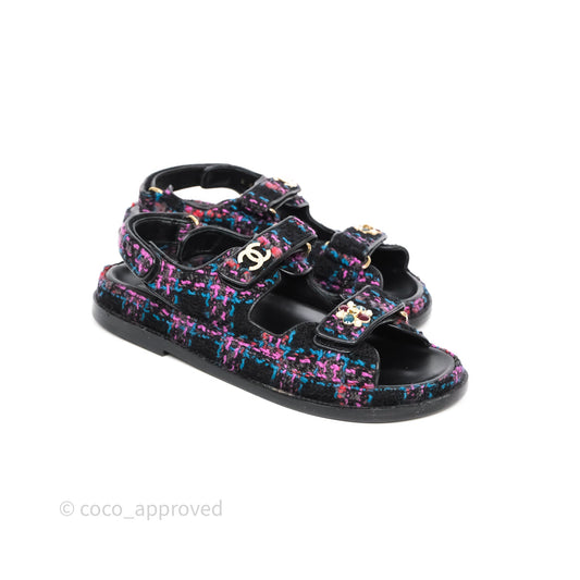 Chanel Dad Sandals Black/ Purple Tweed Size 38