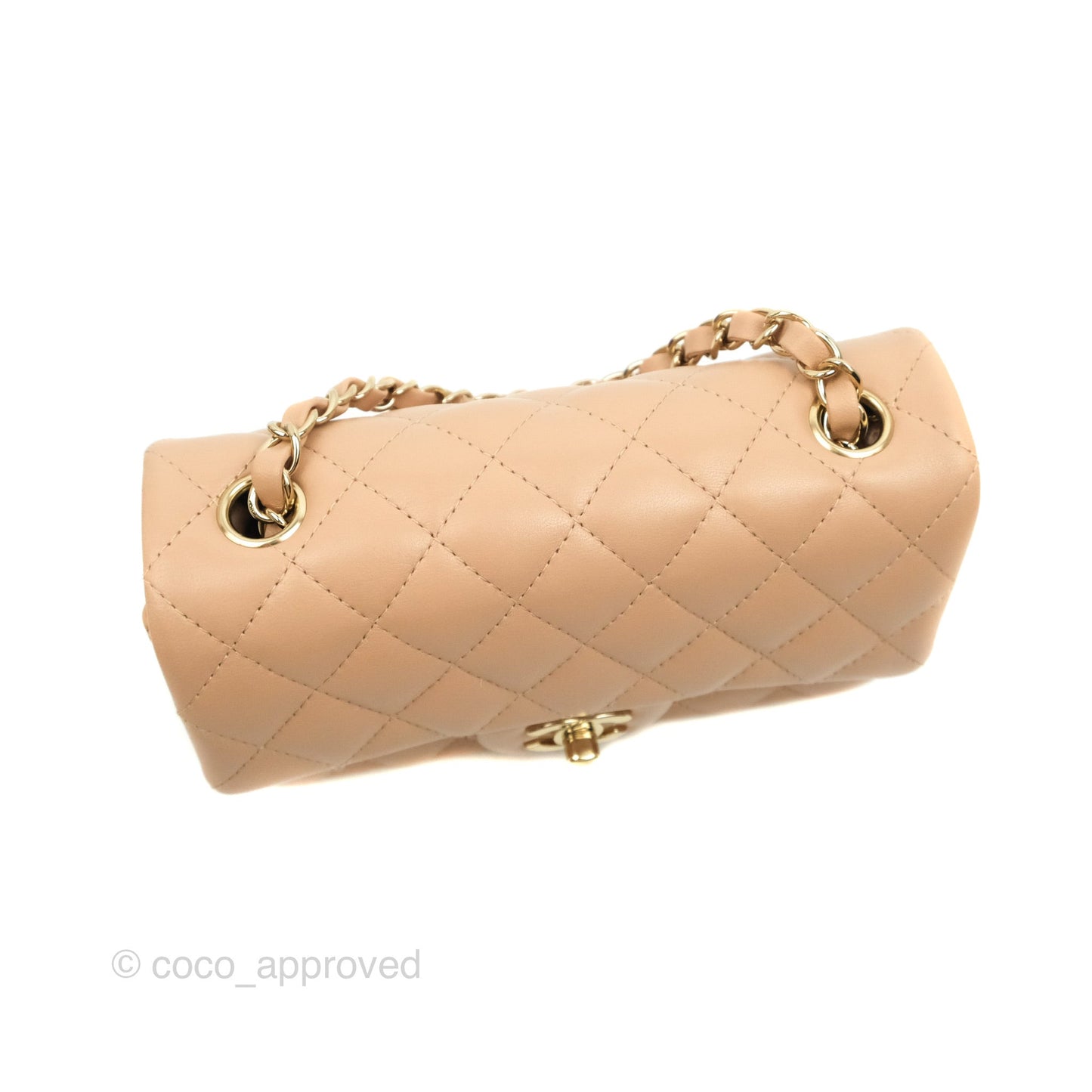 Chanel Quilted Mini Rectangular Flap Beige Lambskin Gold Hardware