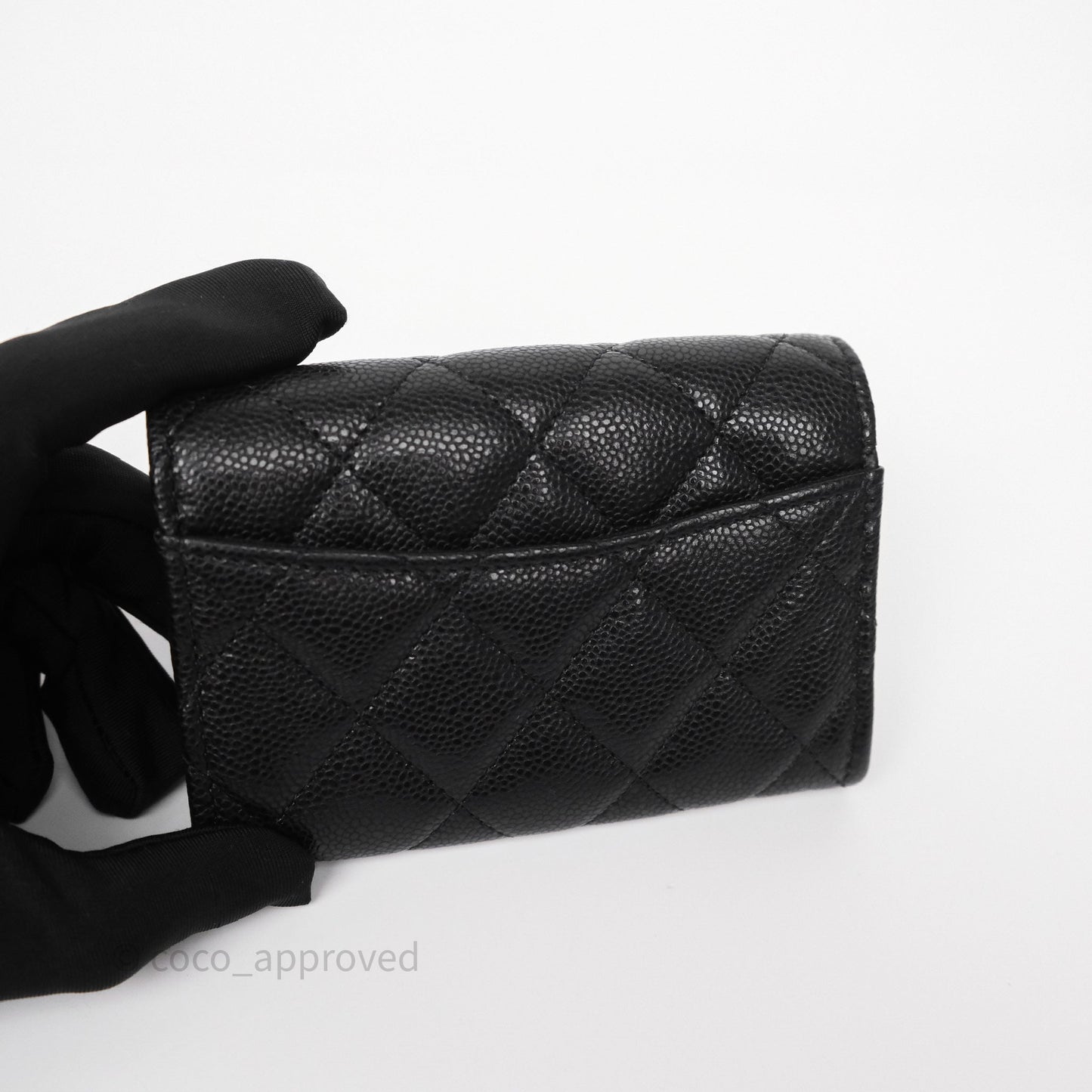 Chanel Flap Card Holder Quilted Black Caviar Gold Hardware 24A
