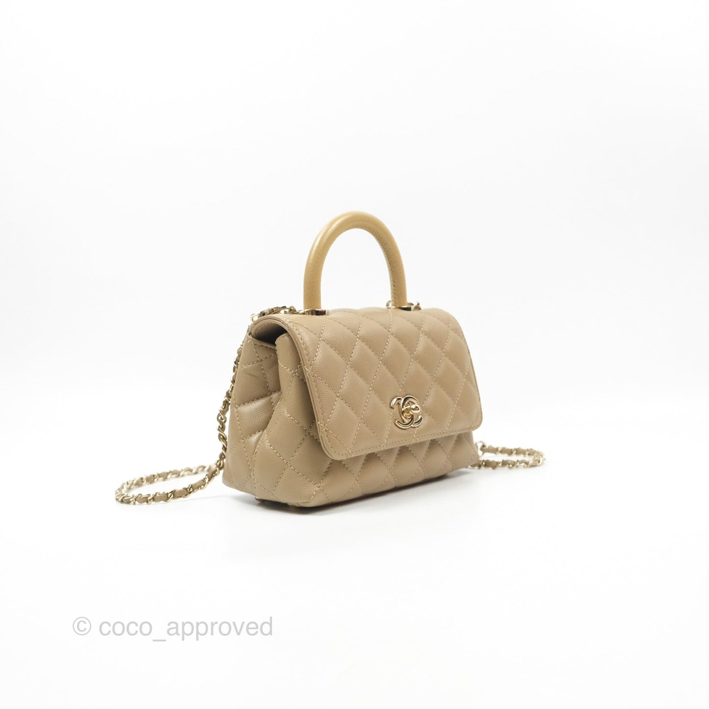 Chanel Mini Coco Handle Quilted Dark Beige Caviar Gold Hardware