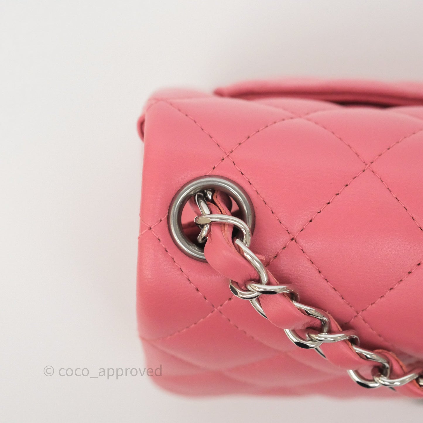 Chanel Mini Square Flap Quilted Pink Lambskin Silver Hardware